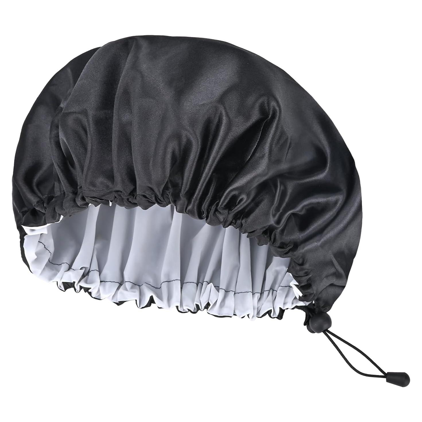 Gorro de Ducha Impermeable Yonchic Negro Doble Capa Ajustable