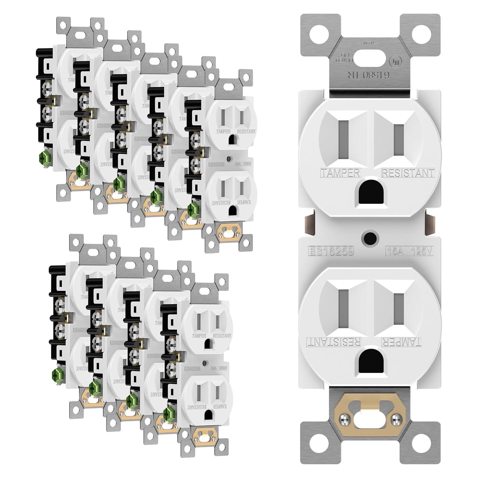 Toma de Corriente Doble Enerlites 15A 125V Blanca - Paquete de 10