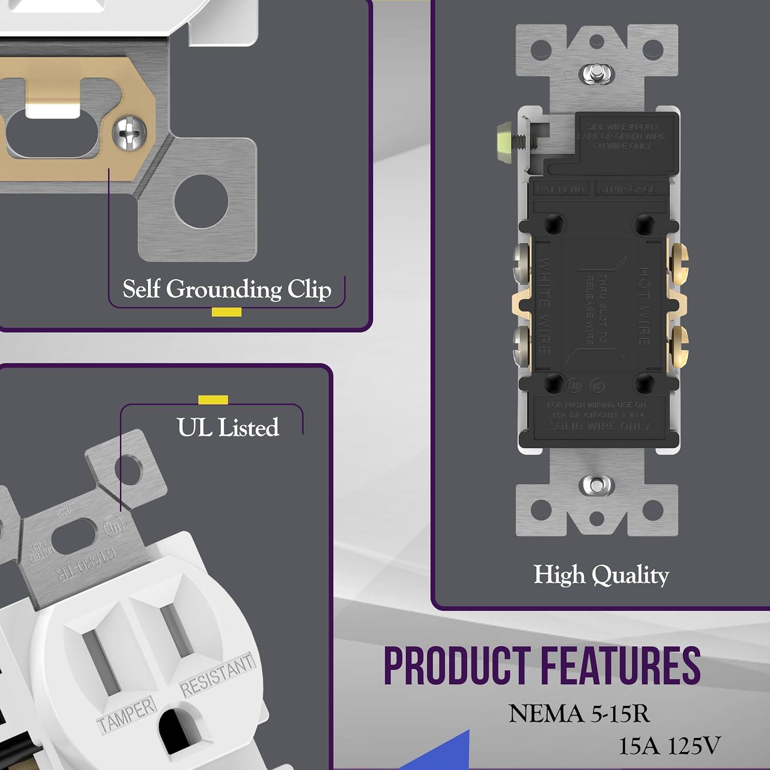 Toma de Corriente Doble Enerlites 15A 125V Blanca - Paquete de 10
