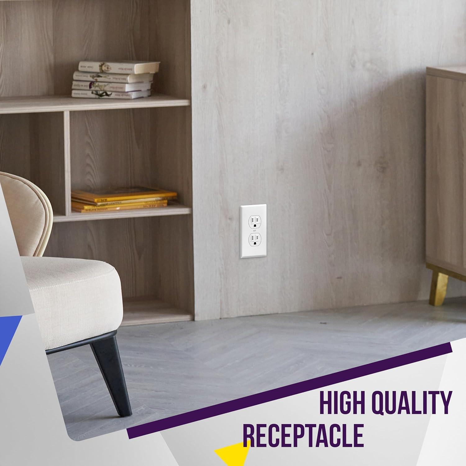 Toma de Corriente Doble Enerlites 15A 125V Blanca - Paquete de 10