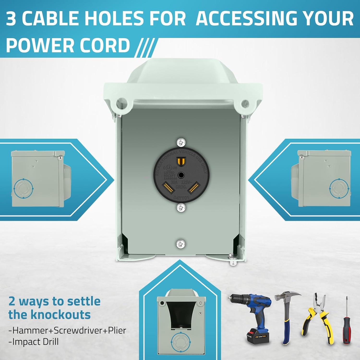Caja de Salida de Energía RV PAULINN 30A Nema TT-30R Impermeable