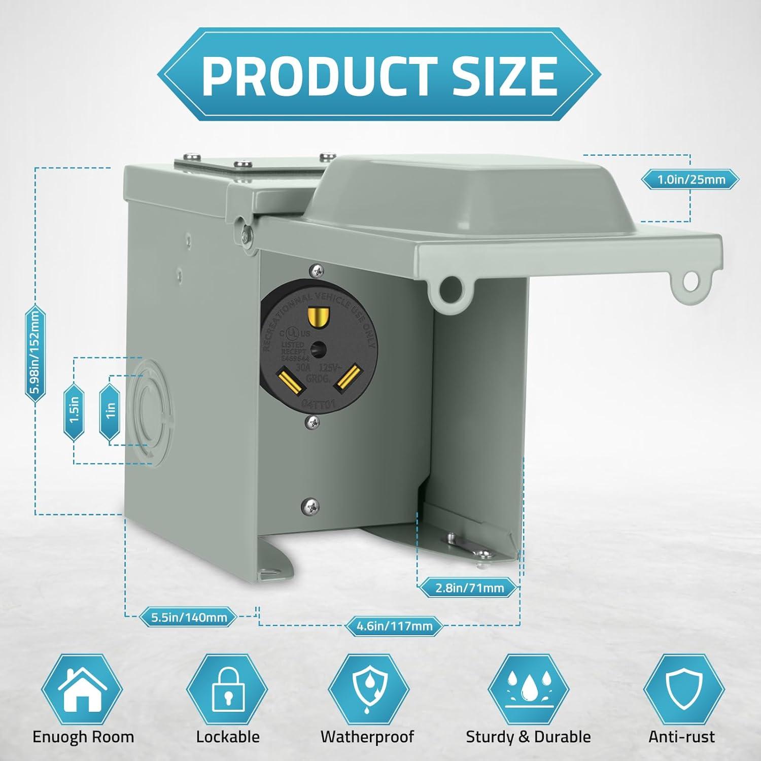 Caja de Salida de Energía RV PAULINN 30A Nema TT-30R Impermeable