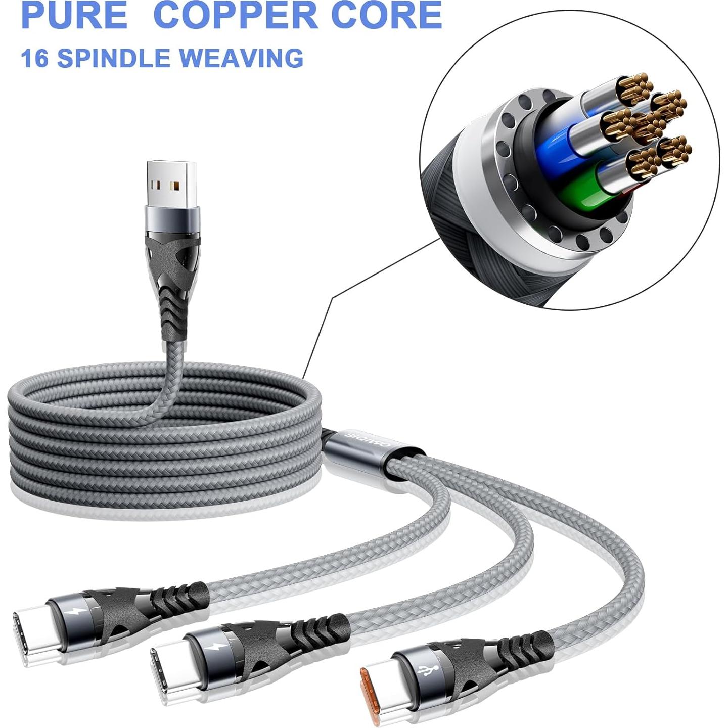 Cable Multi USB C SIQIWO 4FT 3 en 1 Carga Rápida QC 3.0