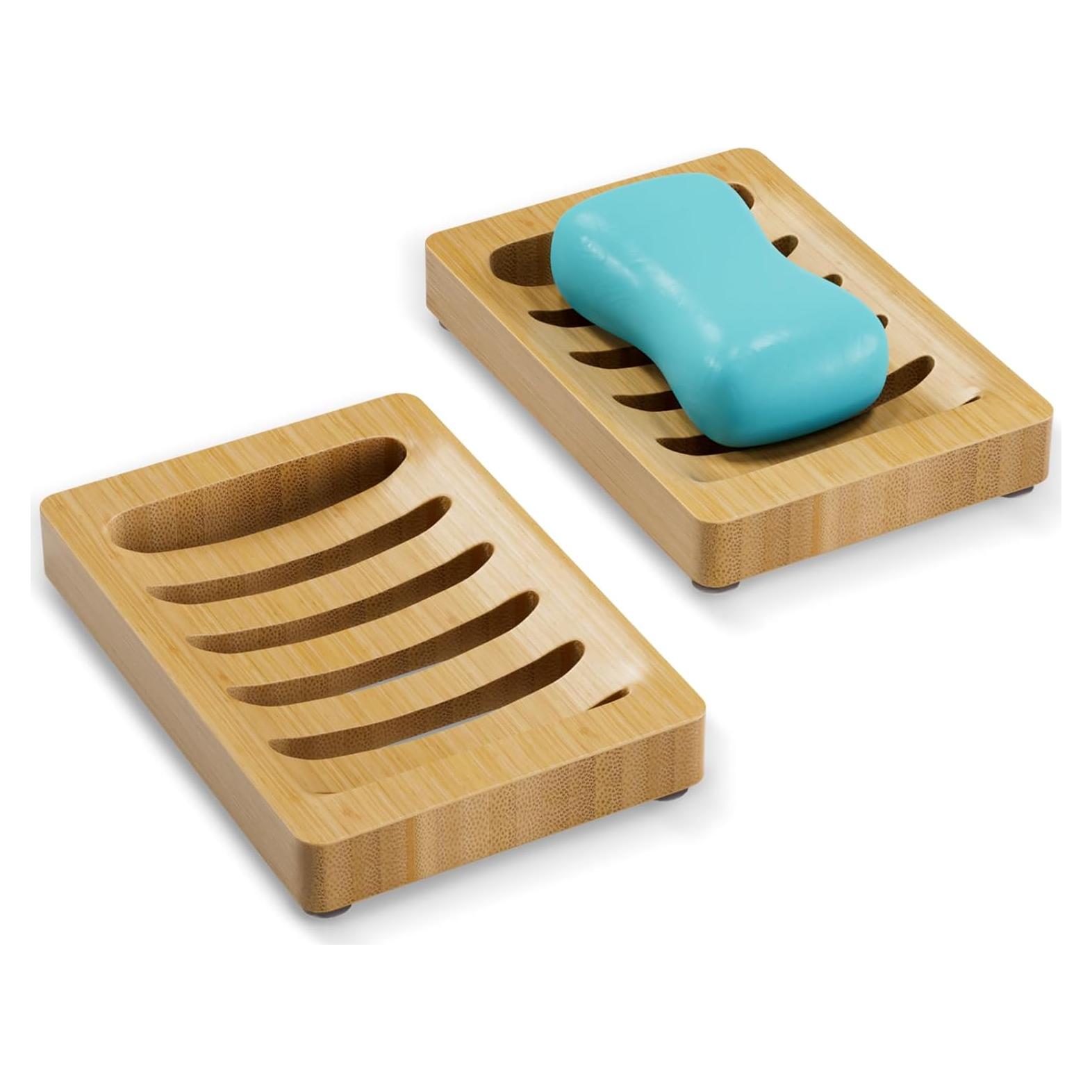 Soporte de Jabón de Bambú AmazerBath - 2 Piezas, Antideslizante