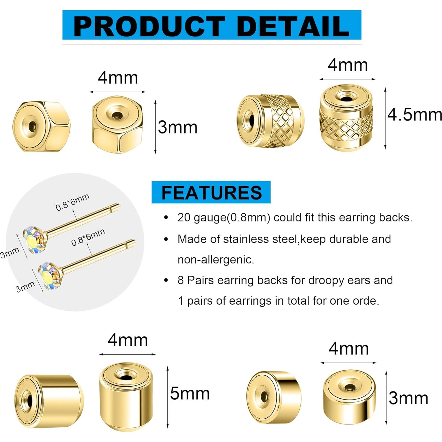 Respaldos de Aretes Planos AOEDEJ en Oro - 8 Pares