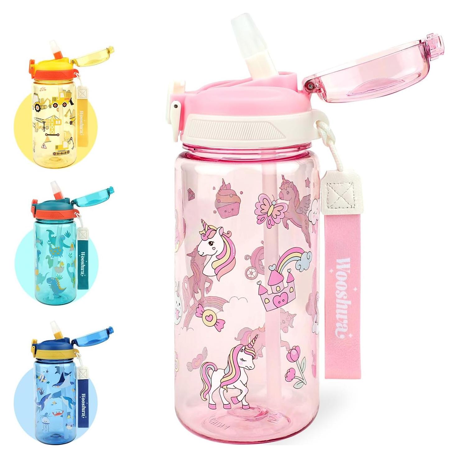 Botella de Agua para Niños Wooshwa Unicornio 600 ml con Pajita