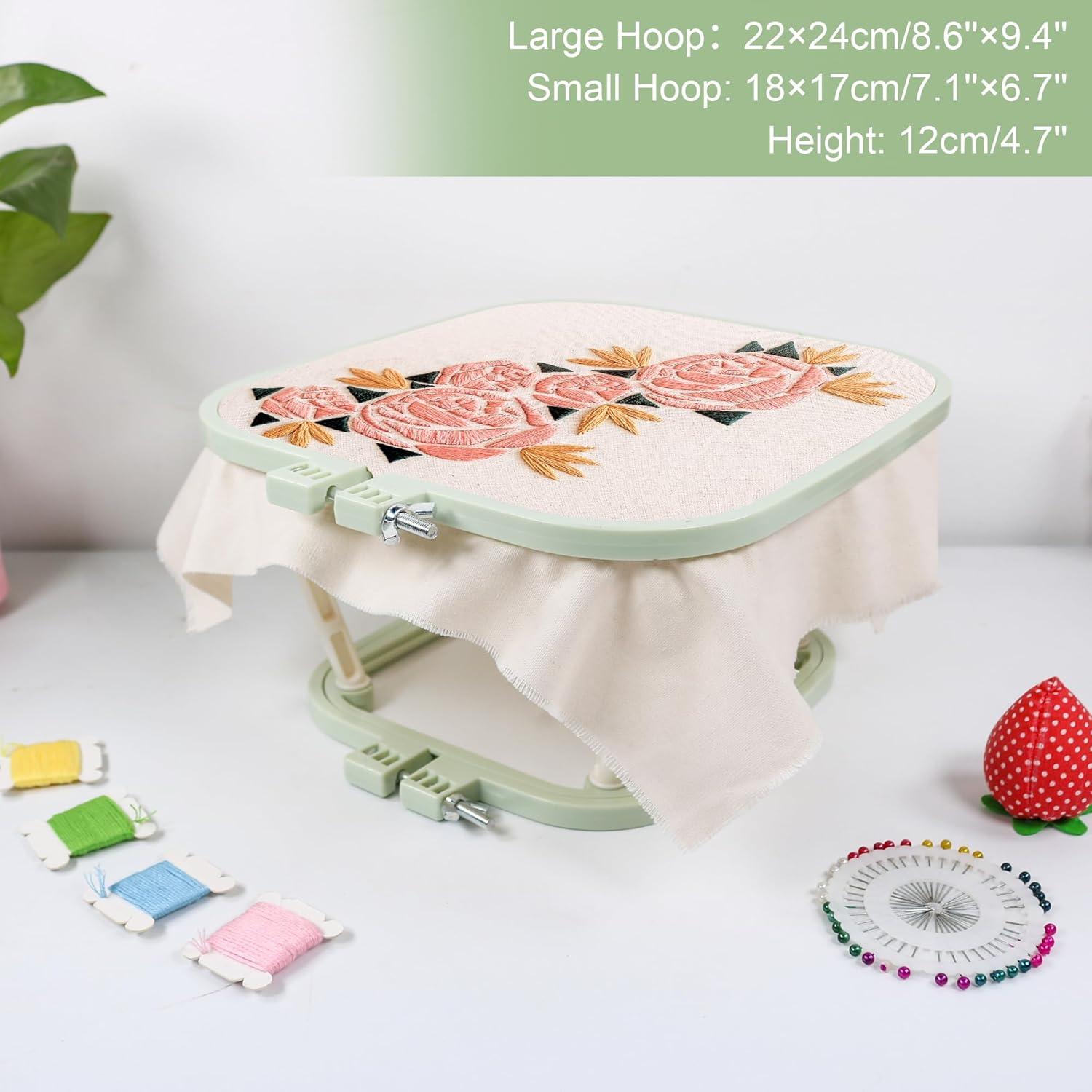 Soporte de Bordado Trapezoidal Guofa - 2 Aros Ajustables Verde