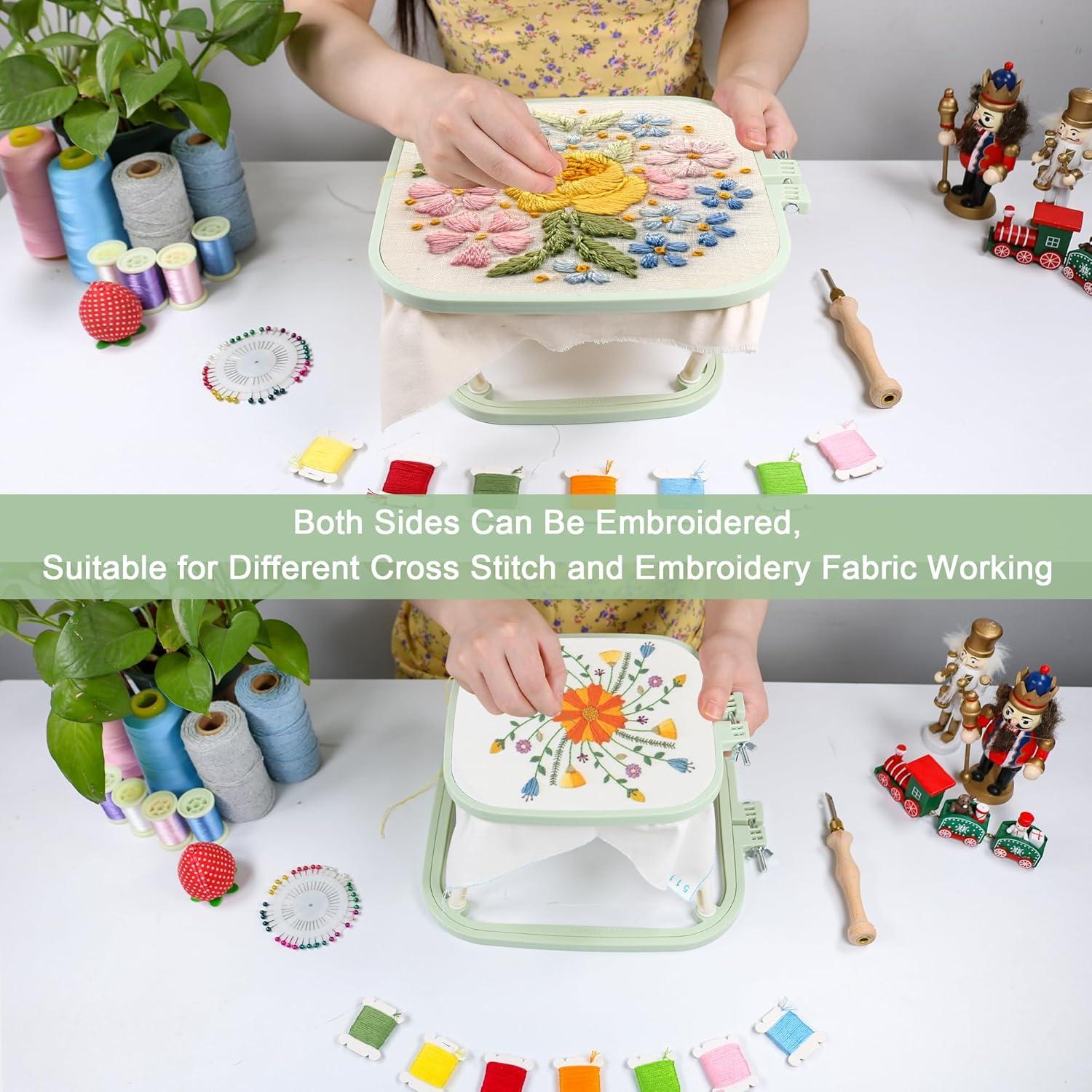 Soporte de Bordado Trapezoidal Guofa - 2 Aros Ajustables Verde