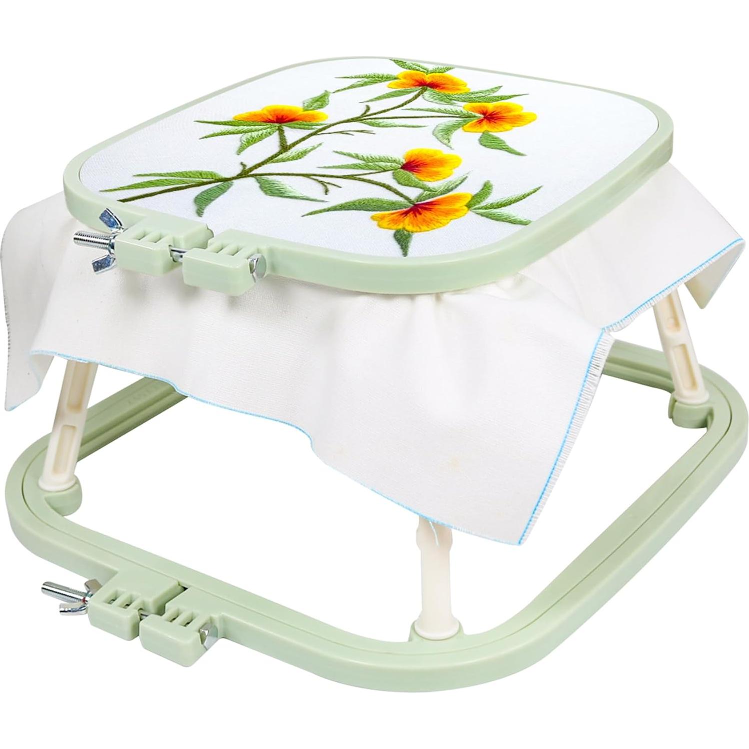 Soporte de Bordado Trapezoidal Guofa - 2 Aros Ajustables Verde