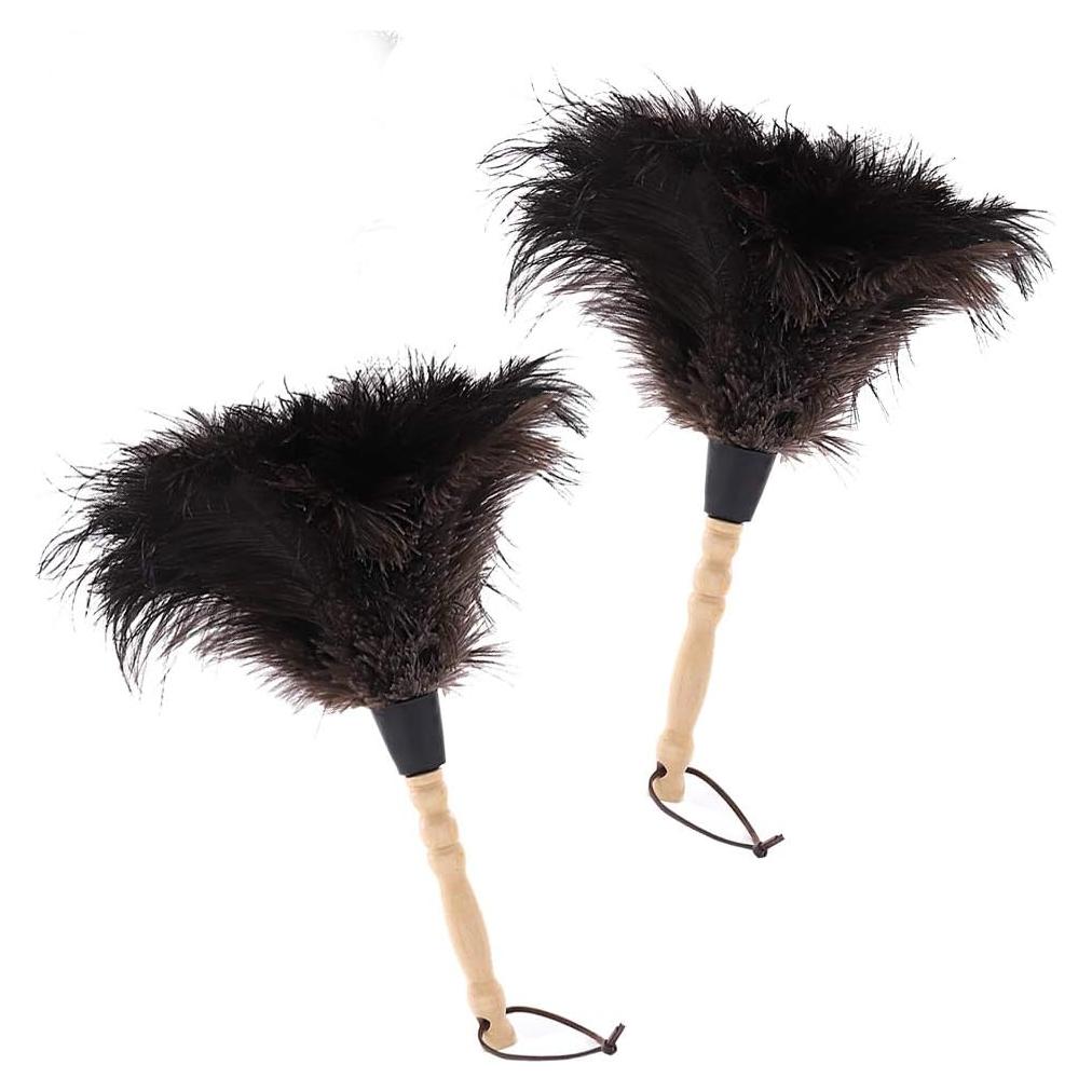 Plumero de Avestruz Negro Midoneat - 2 Paquetes, Mango de Bambú