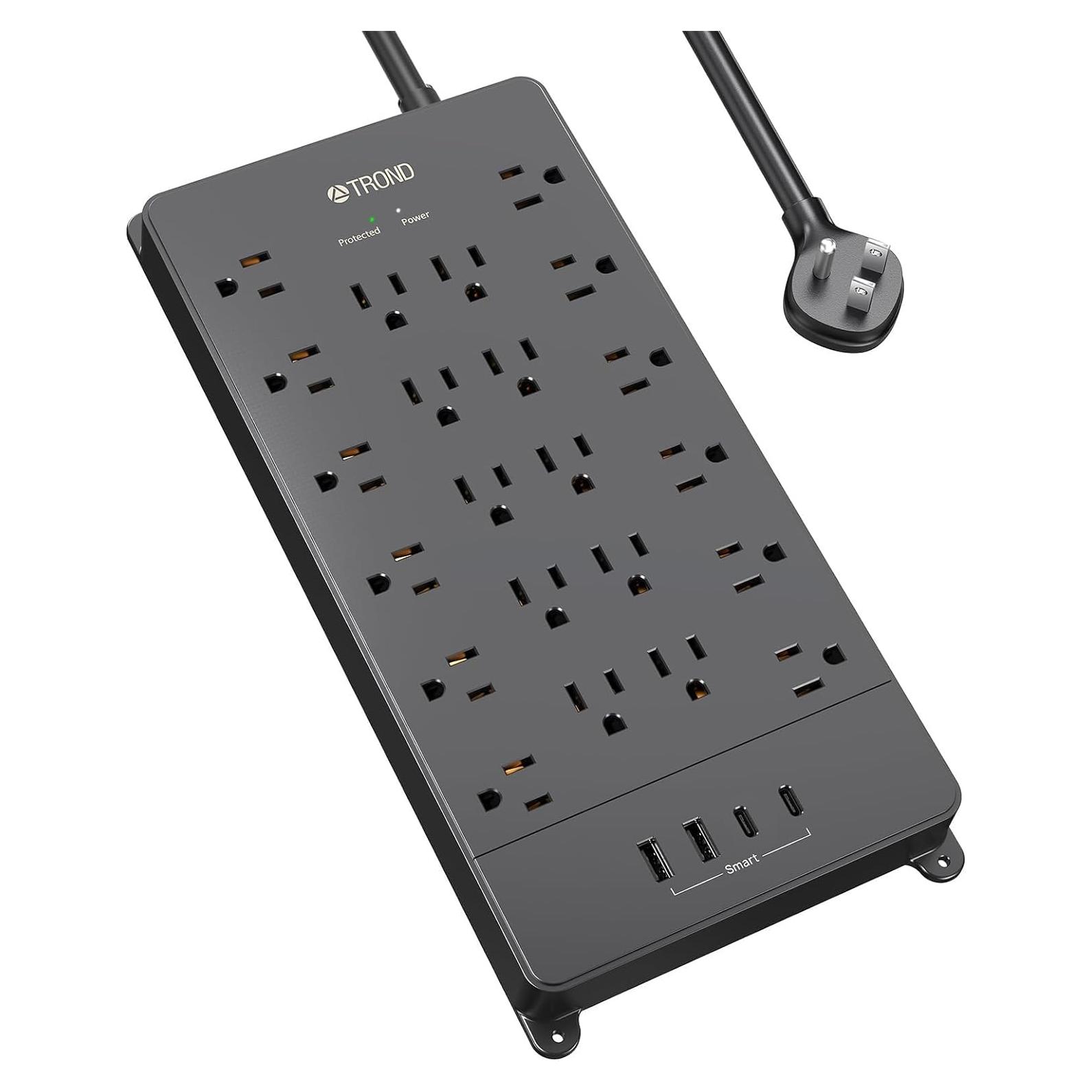 Regleta TROND Prime X 22 Salidas AC y 4 USB 5 Pies Negra