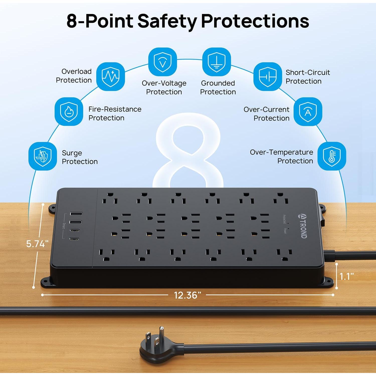 Regleta TROND Prime X 22 Salidas AC y 4 USB 5 Pies Negra