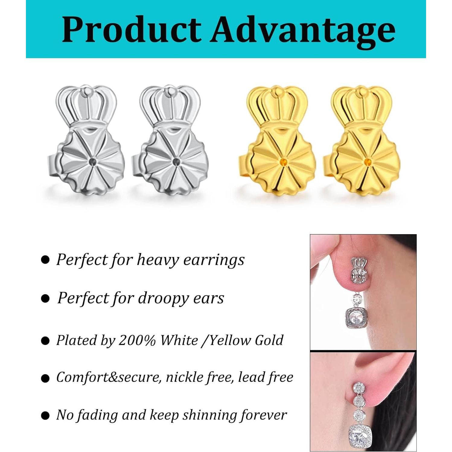 Soportes para Pendientes Pesados Catinee 6 Pcs Hipoalergénicos Oro