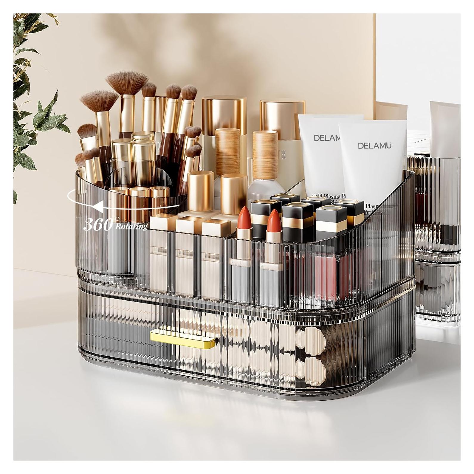 Organizador de Maquillaje Delamu Negro Cristal con Cajones Apilables