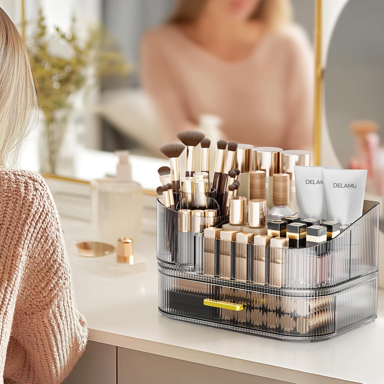 Organizador de Maquillaje Delamu Negro Cristal con Cajones Apilables