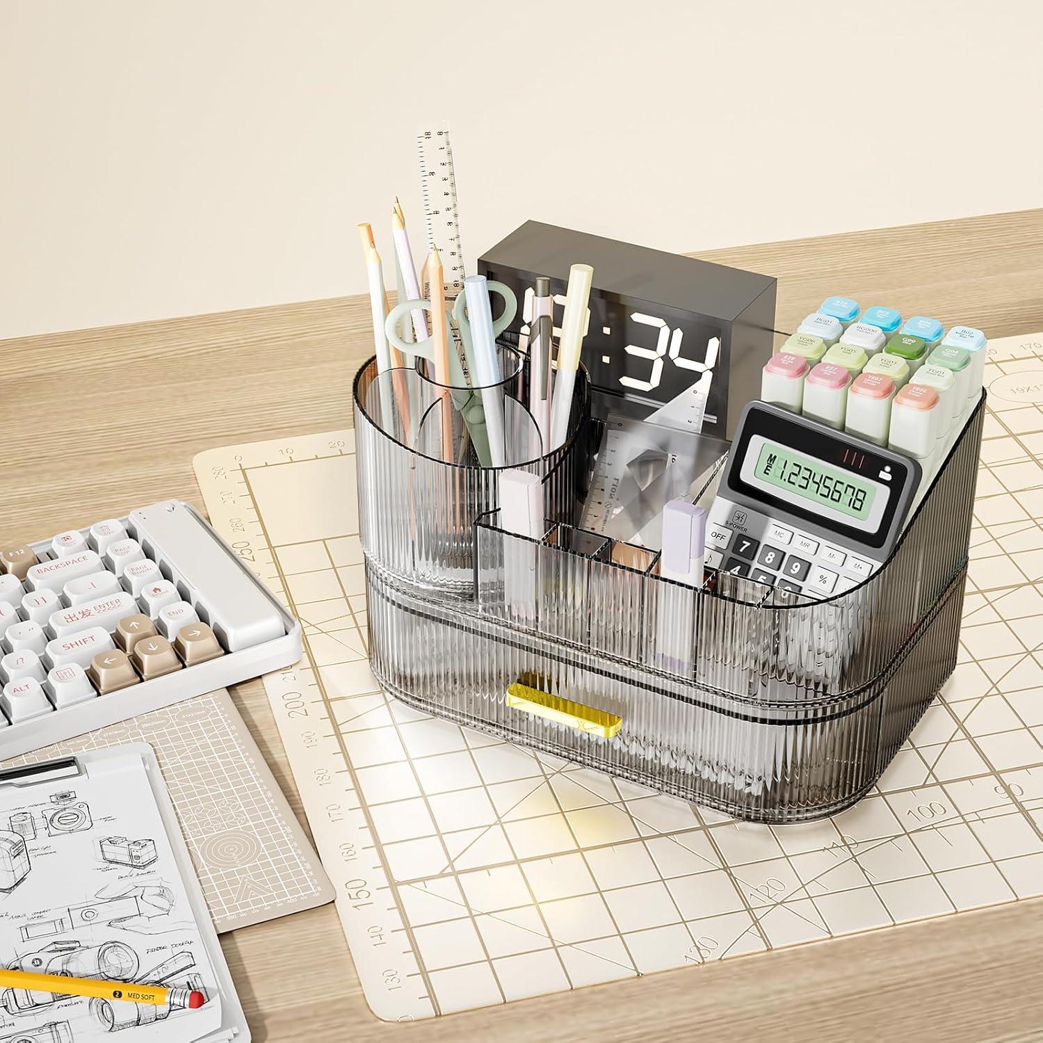 Organizador de Maquillaje Delamu Negro Cristal con Cajones Apilables