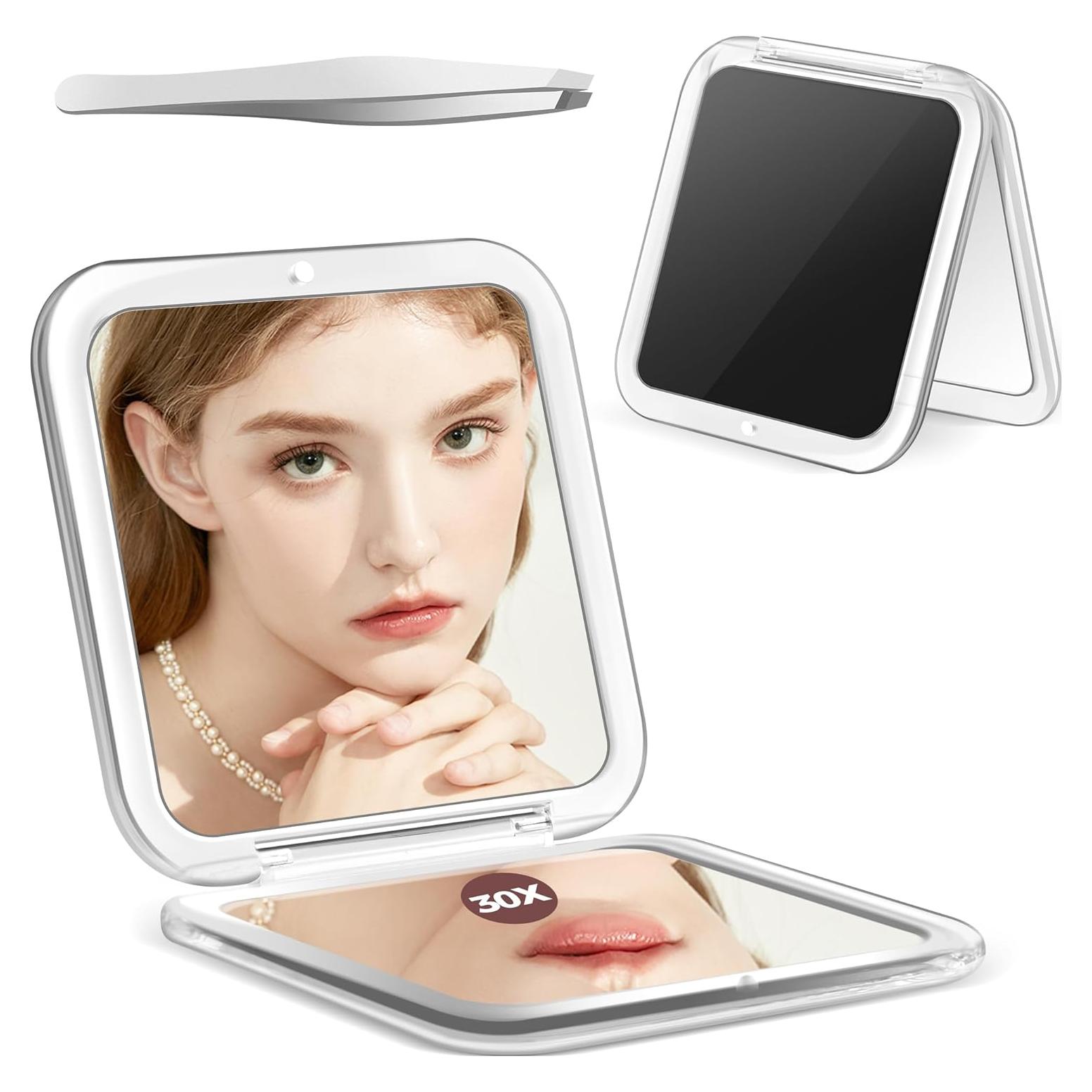 Espejo Compacto MIYADIVA 30X con Pinzas de Precisión - Negro