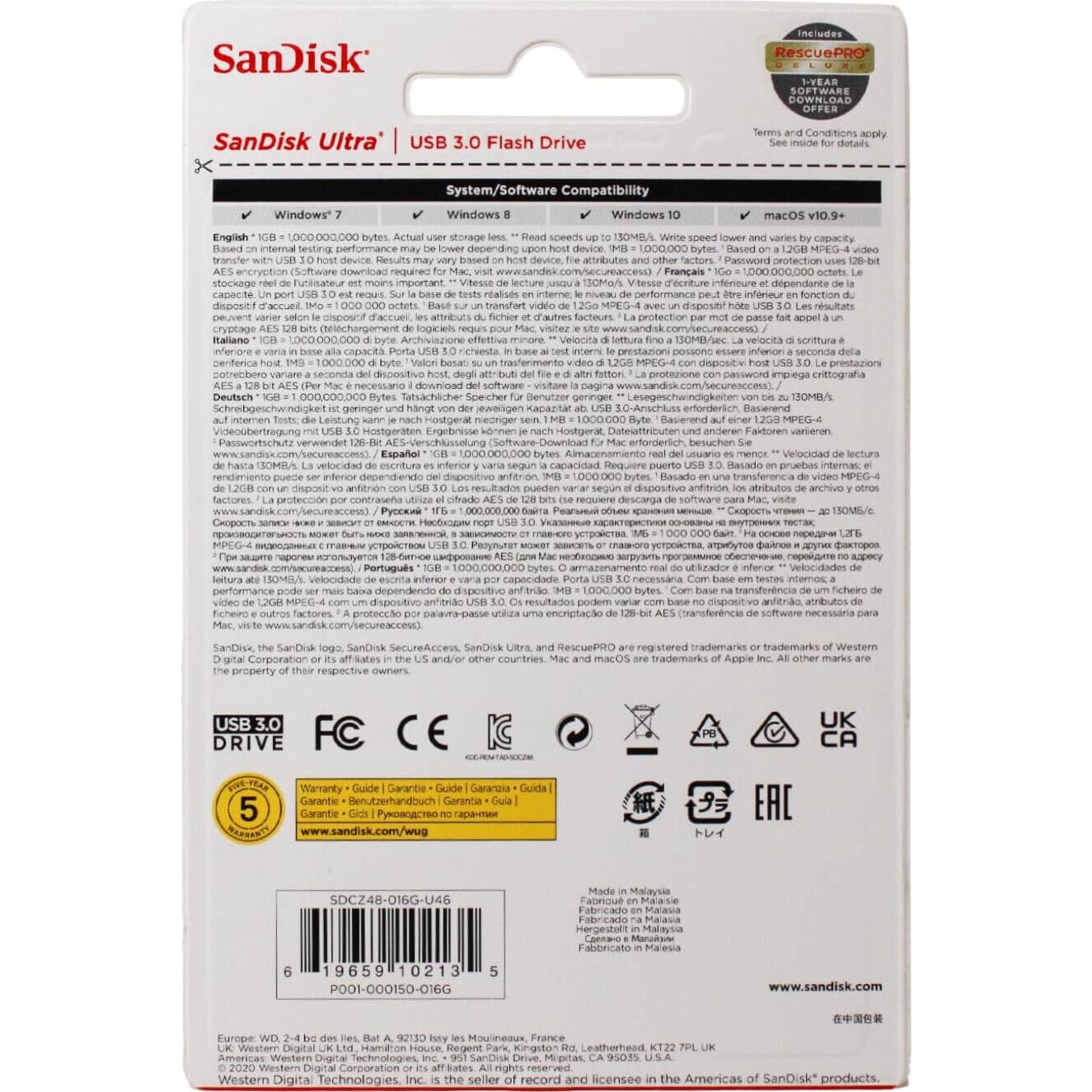 Unidad Flash SanDisk Ultra 16 GB USB 3.0 130 MB/s Negro