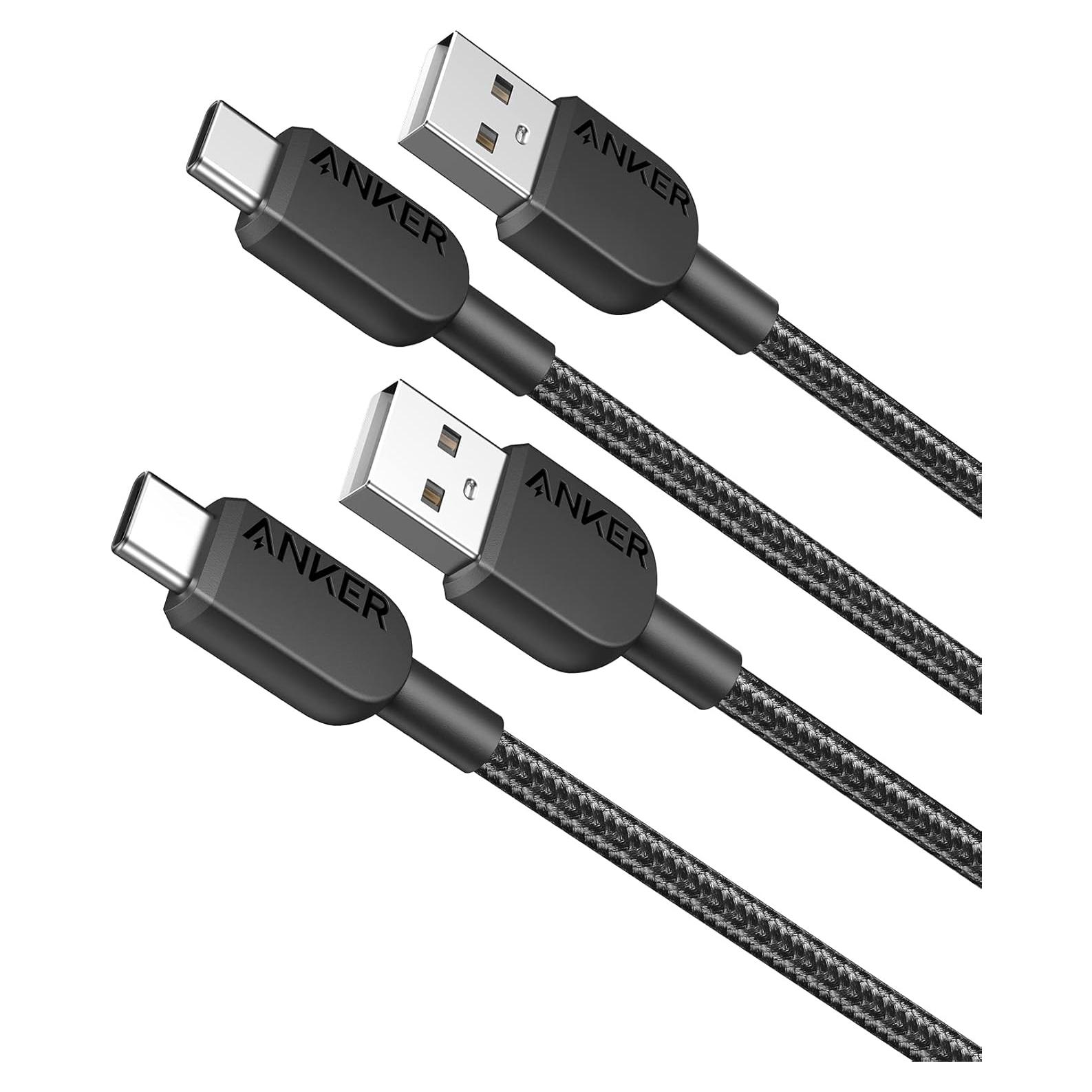 Cable USB A a USB C Anker 0.91 m - Paquete de 2, Negro