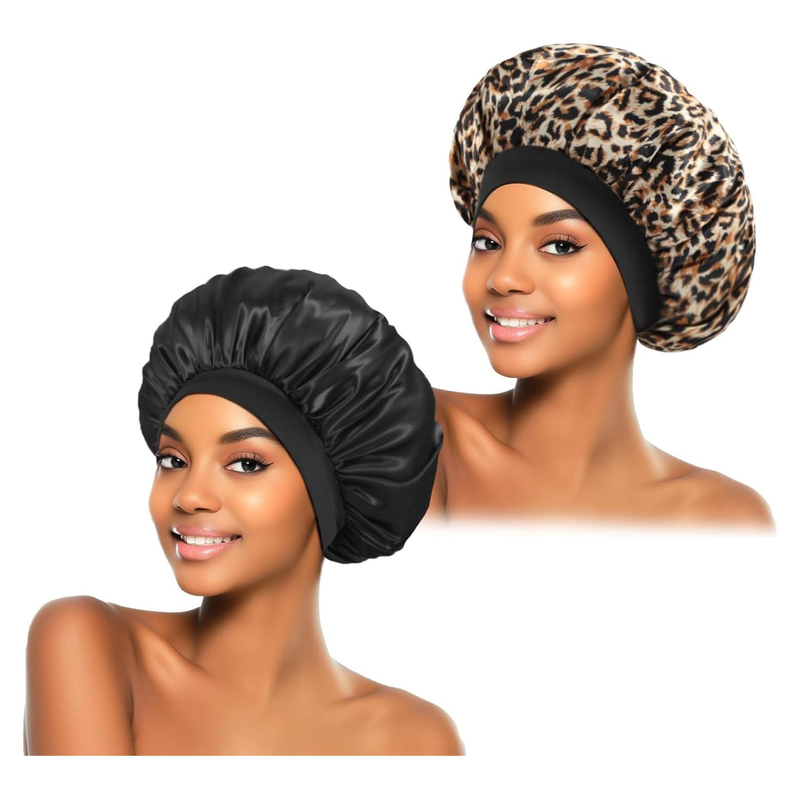 2 Bonetes de Satén para Dormir ZHENSILK Leopardo Negro