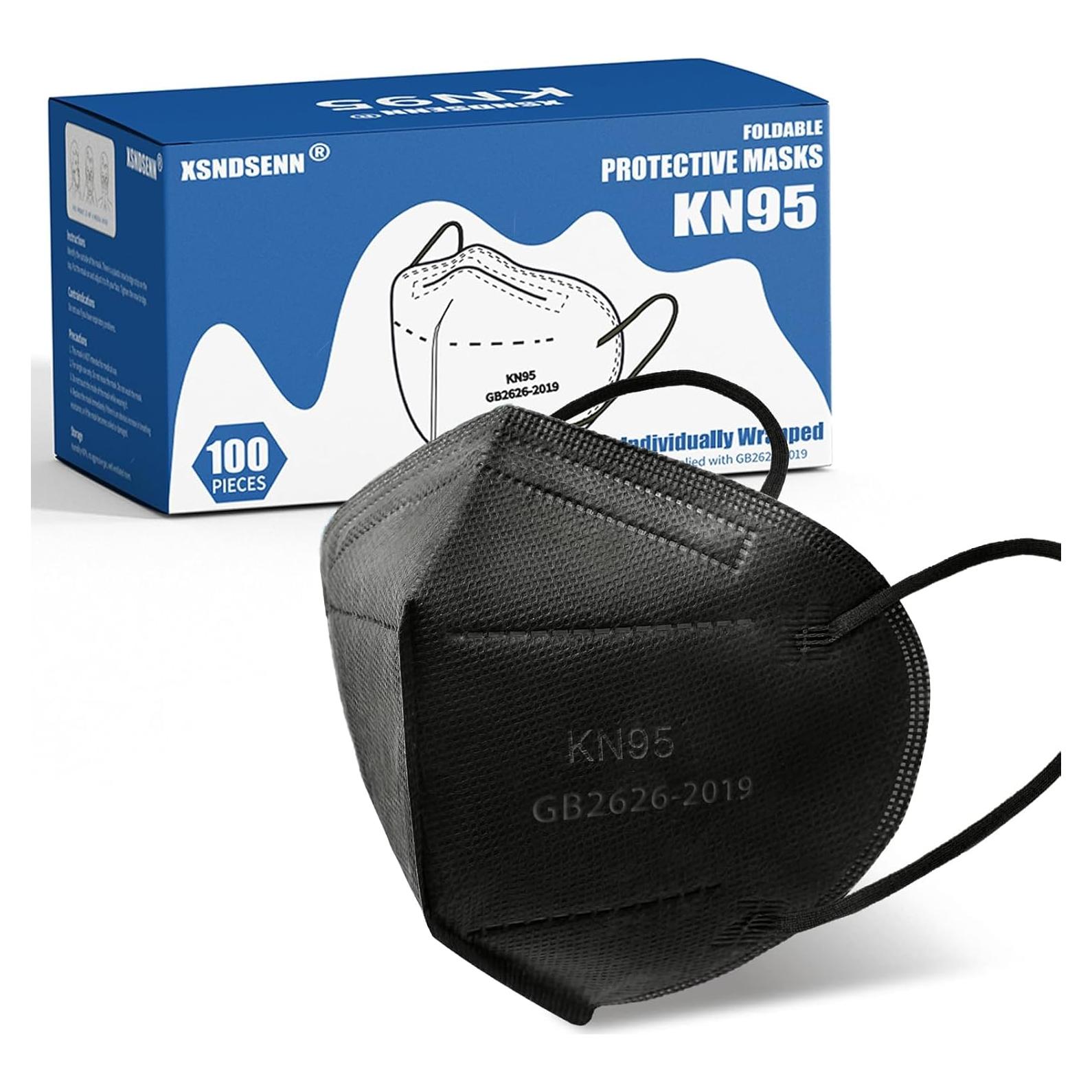 Mascarillas KN95 Negras 100 Pcs 5 Capas Filtro >95% Seguridad