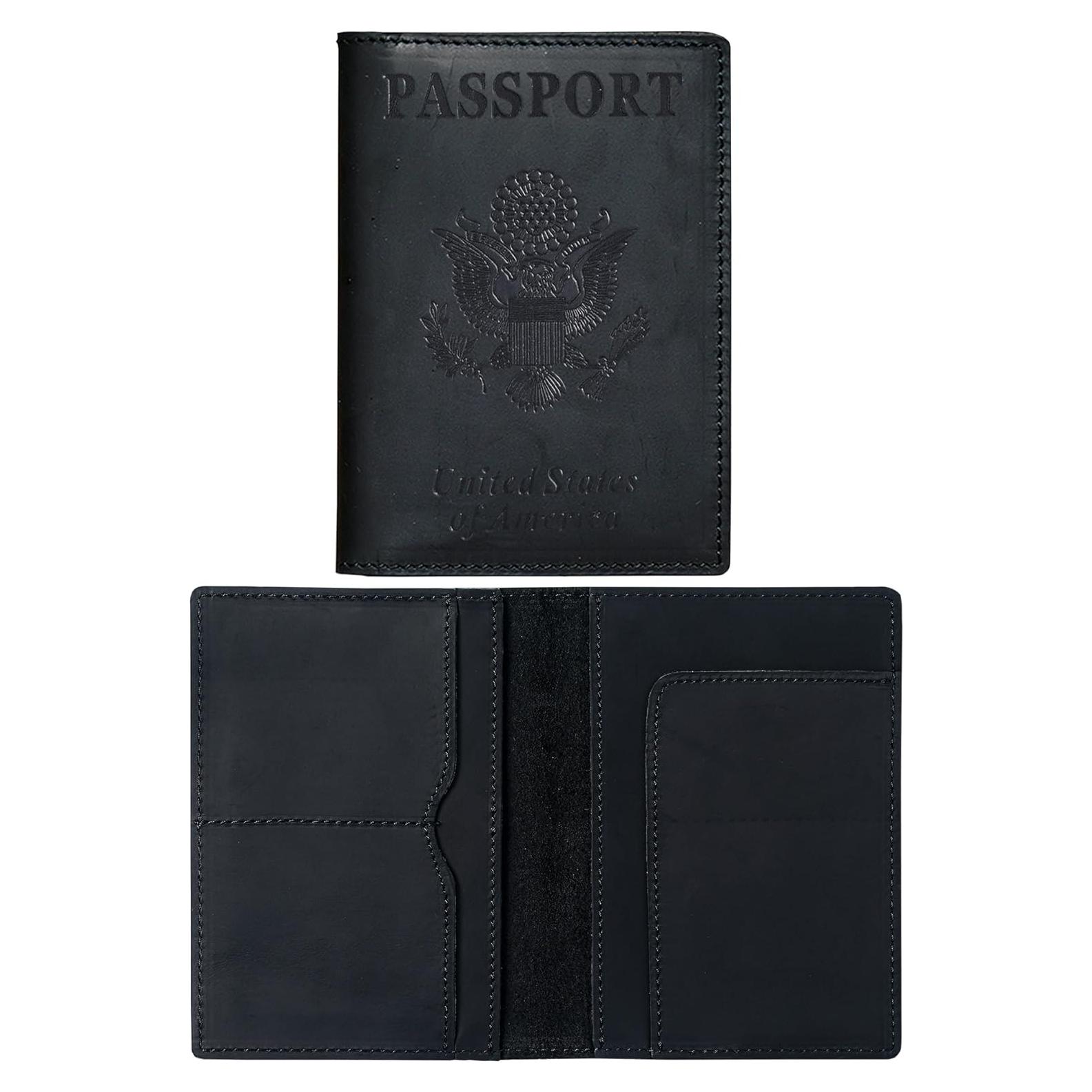 Funda de Pasaporte de Cuero HIFA - Hecha a Mano, 21x14 cm, Negro