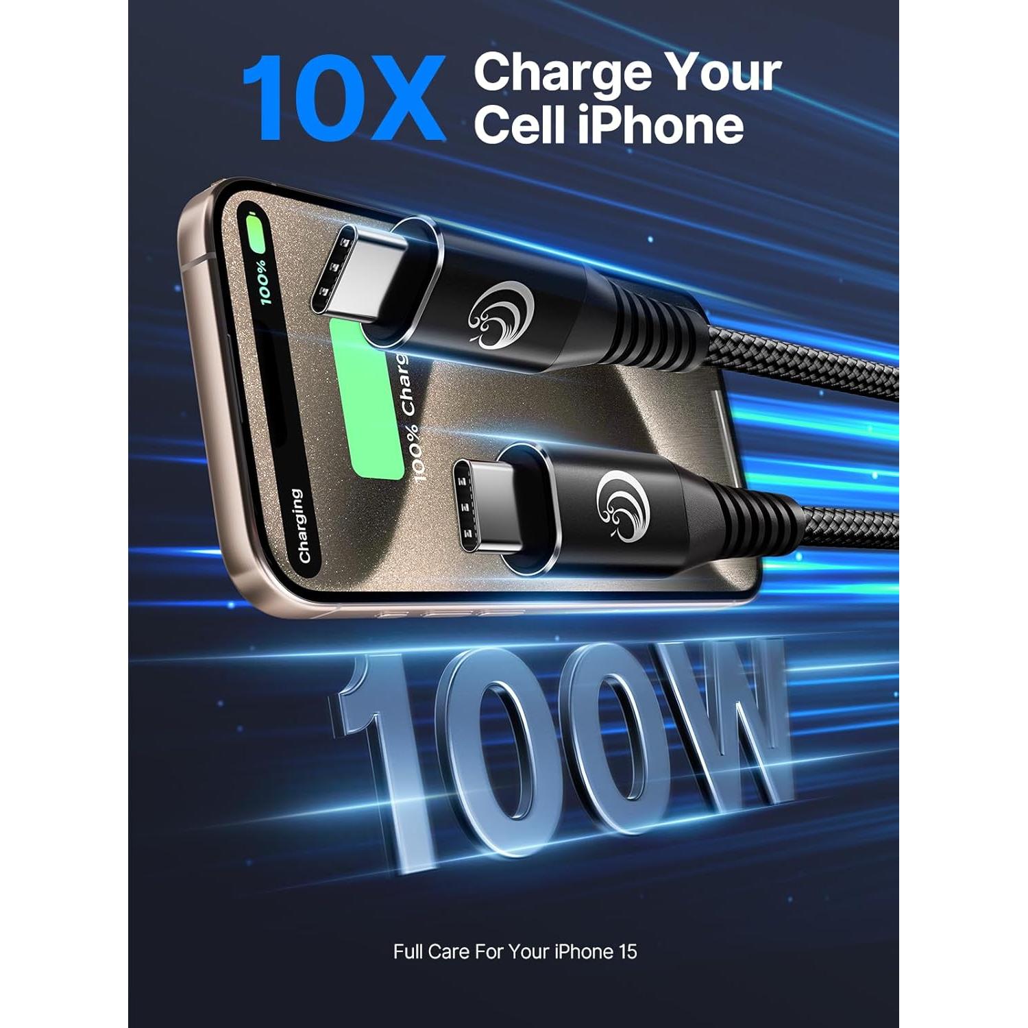 Cable USB C a USB C 100W Yosou 2 Pack 1m Trenzado Carga Rápida