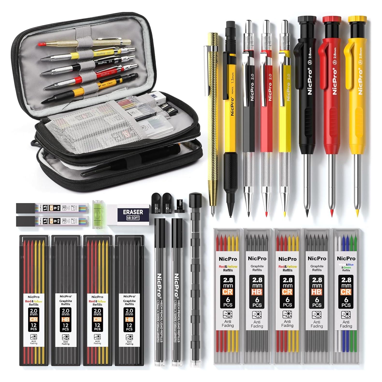 Conjunto de Lápices de Carpintero Nicpro 28 Paquetes con Sacapuntas