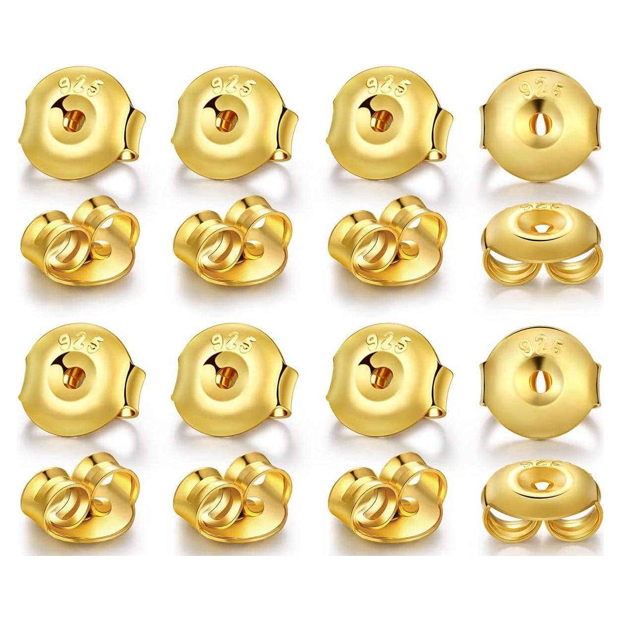 8 Pares de Respaldos de Aretes Catinee Oro 14K y Plata 925 Hipoalergénicos
