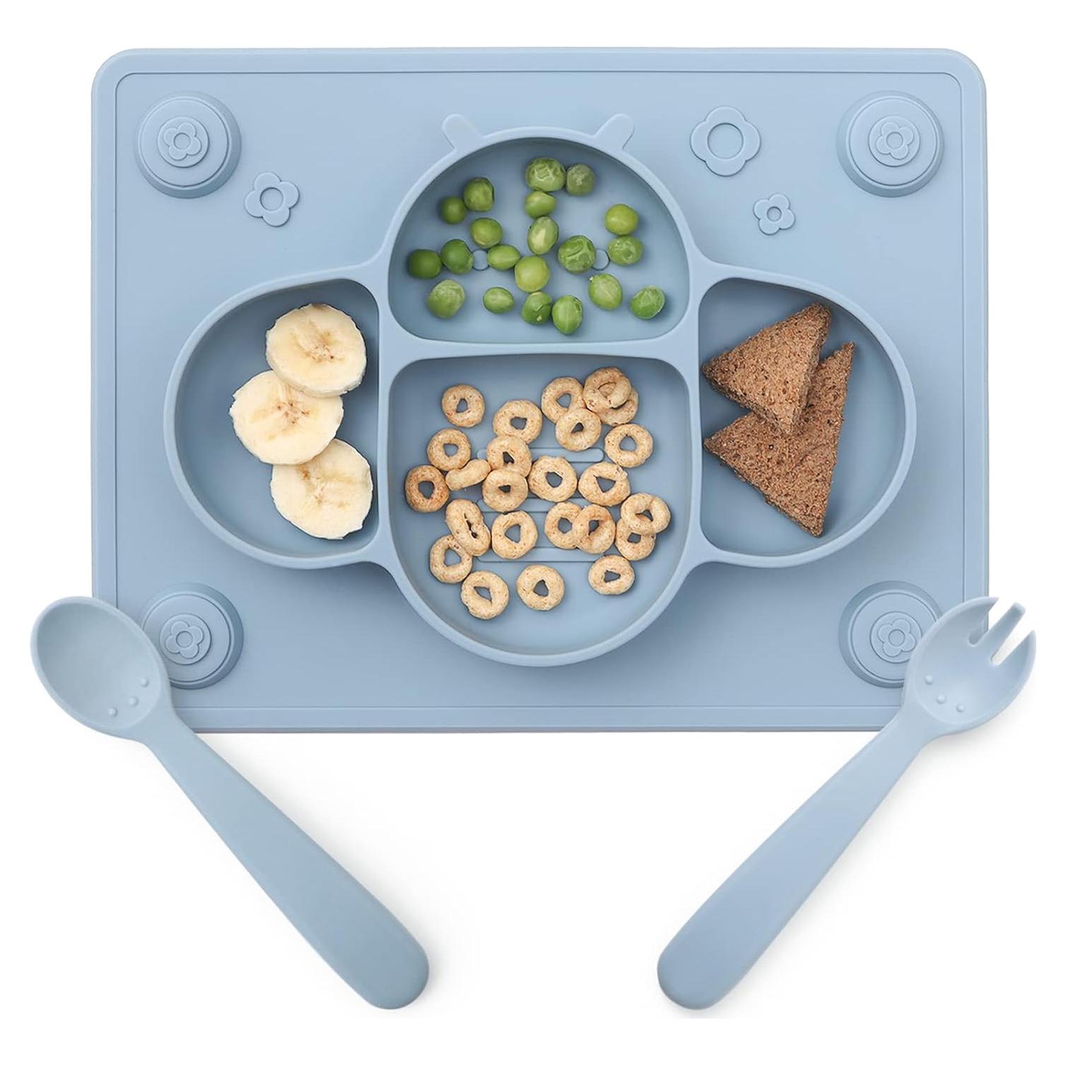 Plato de Silicona con Ventosas ROCCED para Bebés - Azul