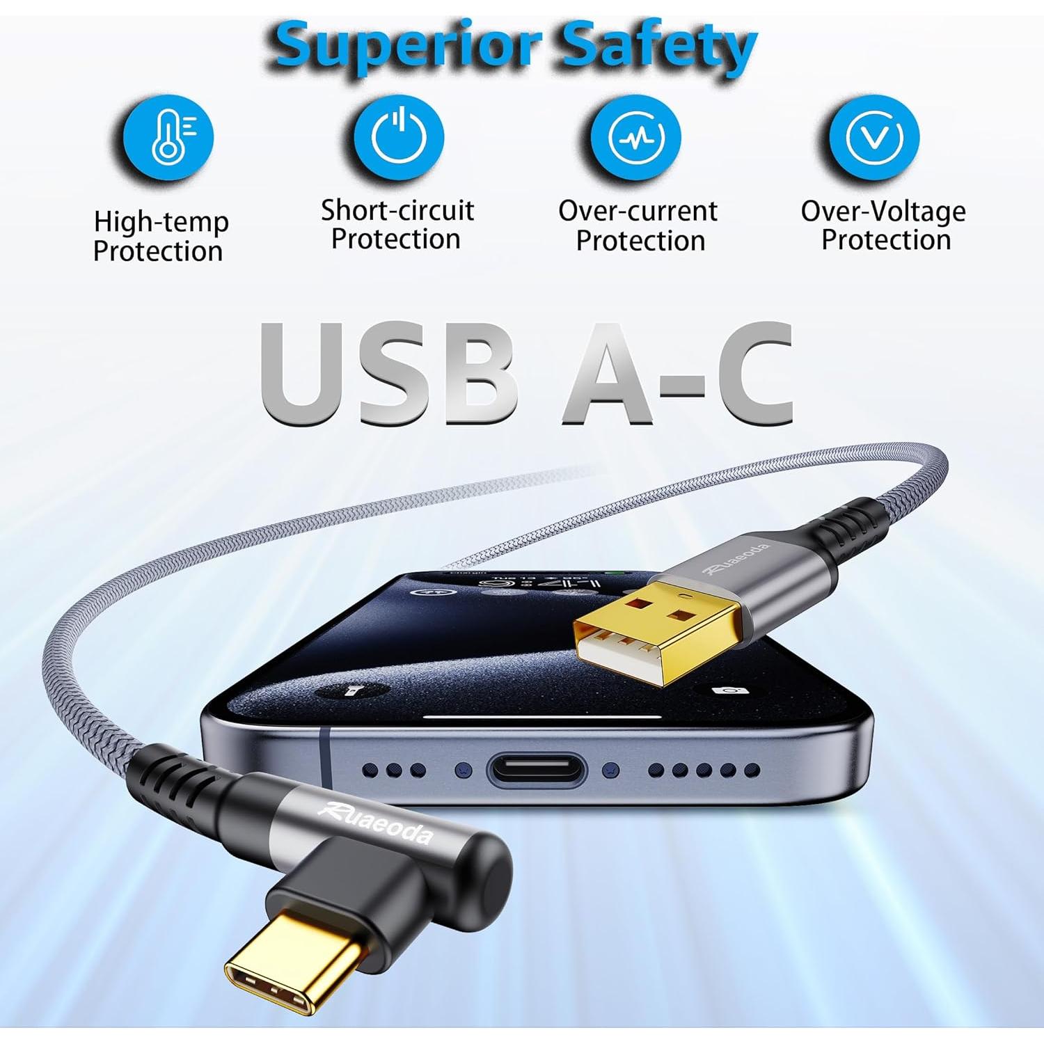 Cable USB A a C 0.91 m Ruaeoda Carga Rápida 3.1A