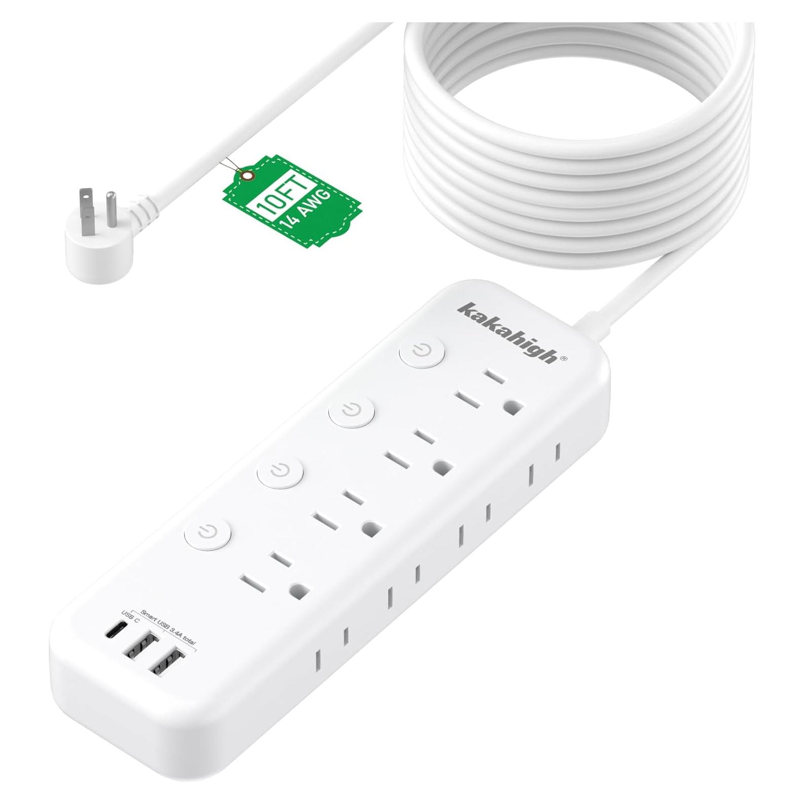 Cable de Extensión Kakahigh 3 Salidas 10FT con USB y Protección