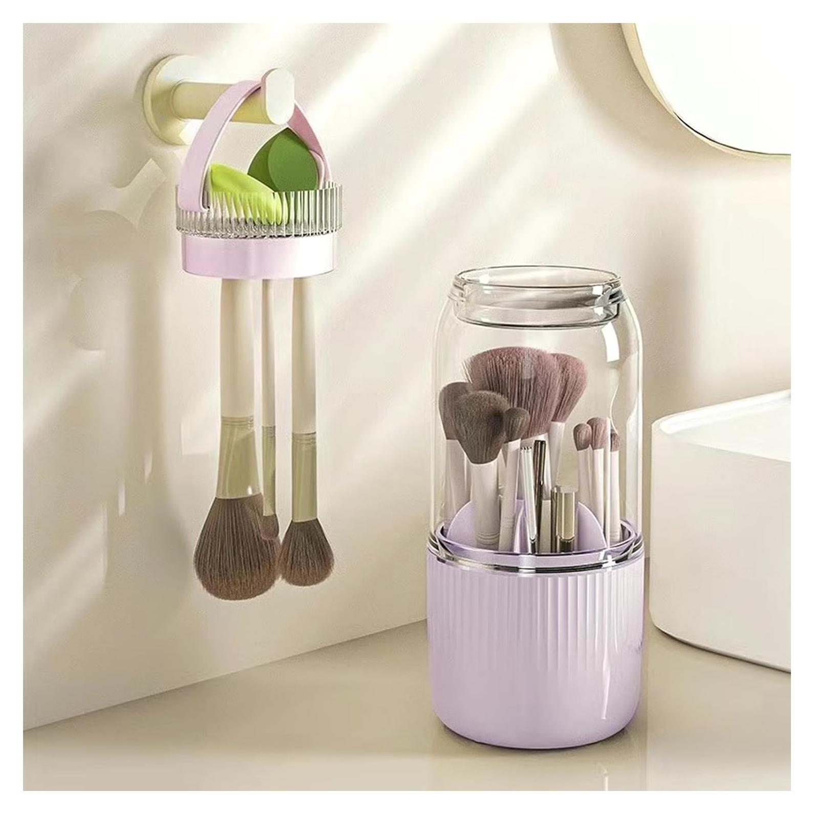 Organizador de Brochas de Maquillaje Iilnlaty 360 Púrpura con Limpieza