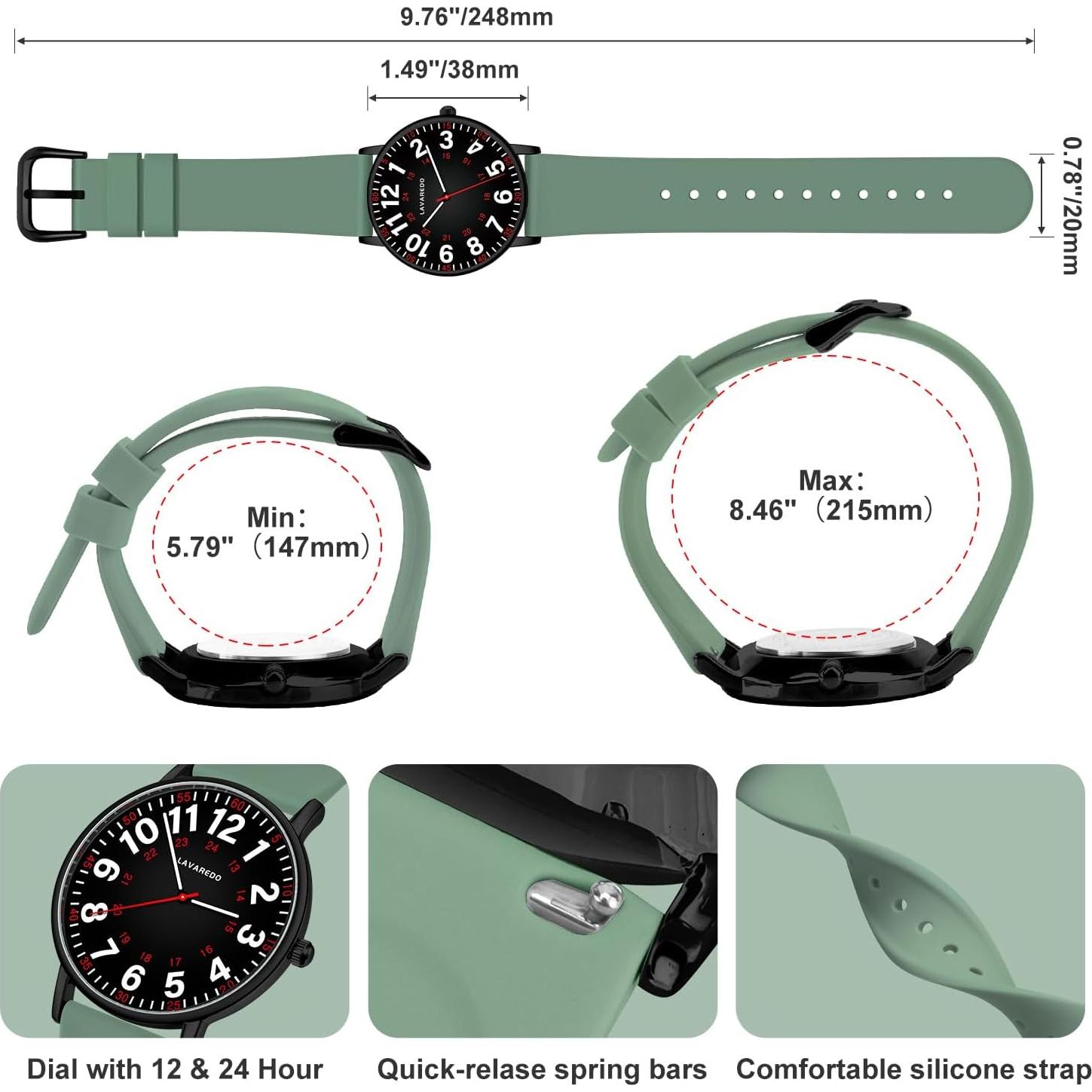 Reloj de Enfermera Bomieux L6664B Verde y Negro 38mm