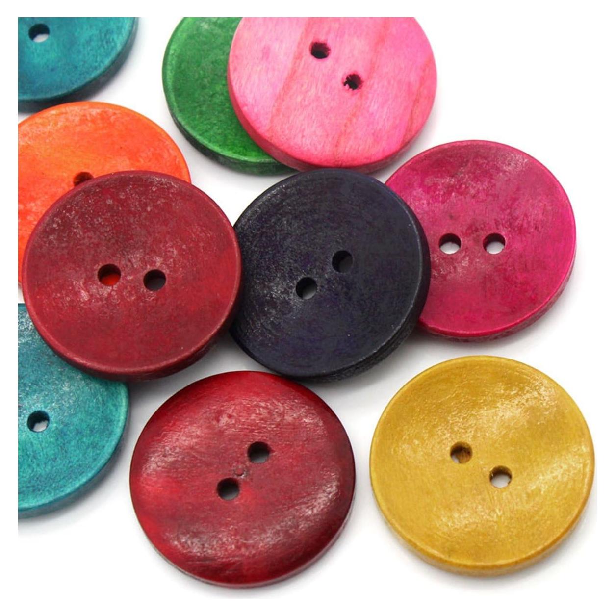 Botones de Madera HOUSWEETY 50pcs Redondos 3cm Mezclados