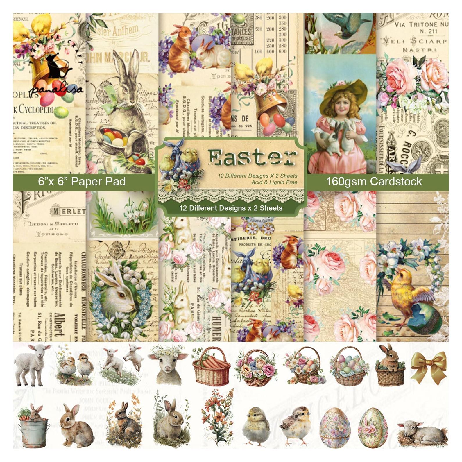 Conjunto de Papel de Patrón de Pascua Sorkwo 24 Hojas 15.24 cm