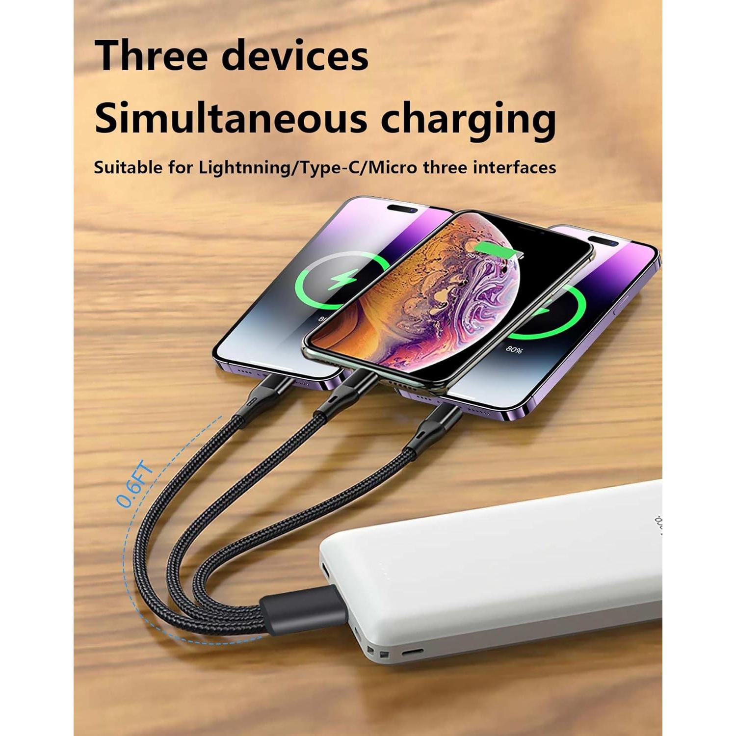 Cable USB C 3 en 1 Awnuwuy 0.18m Negro - 2 Pack