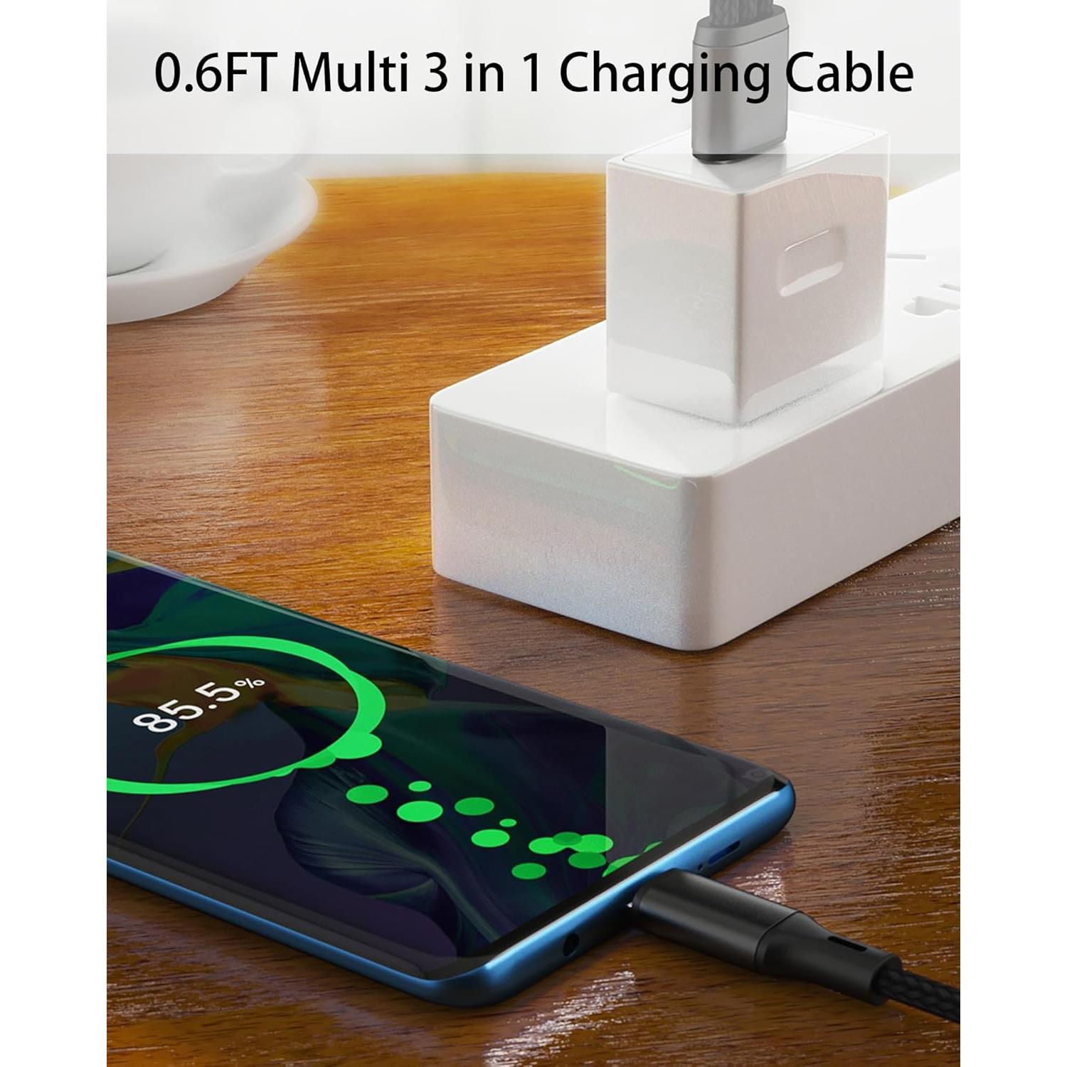 Cable USB C 3 en 1 Awnuwuy 0.18m Negro - 2 Pack