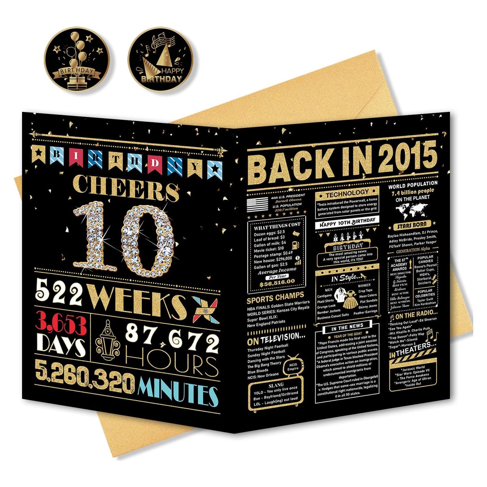 Tarjeta de Cumpleaños 10 años BGTCARDS Oro 25.4x20.3cm