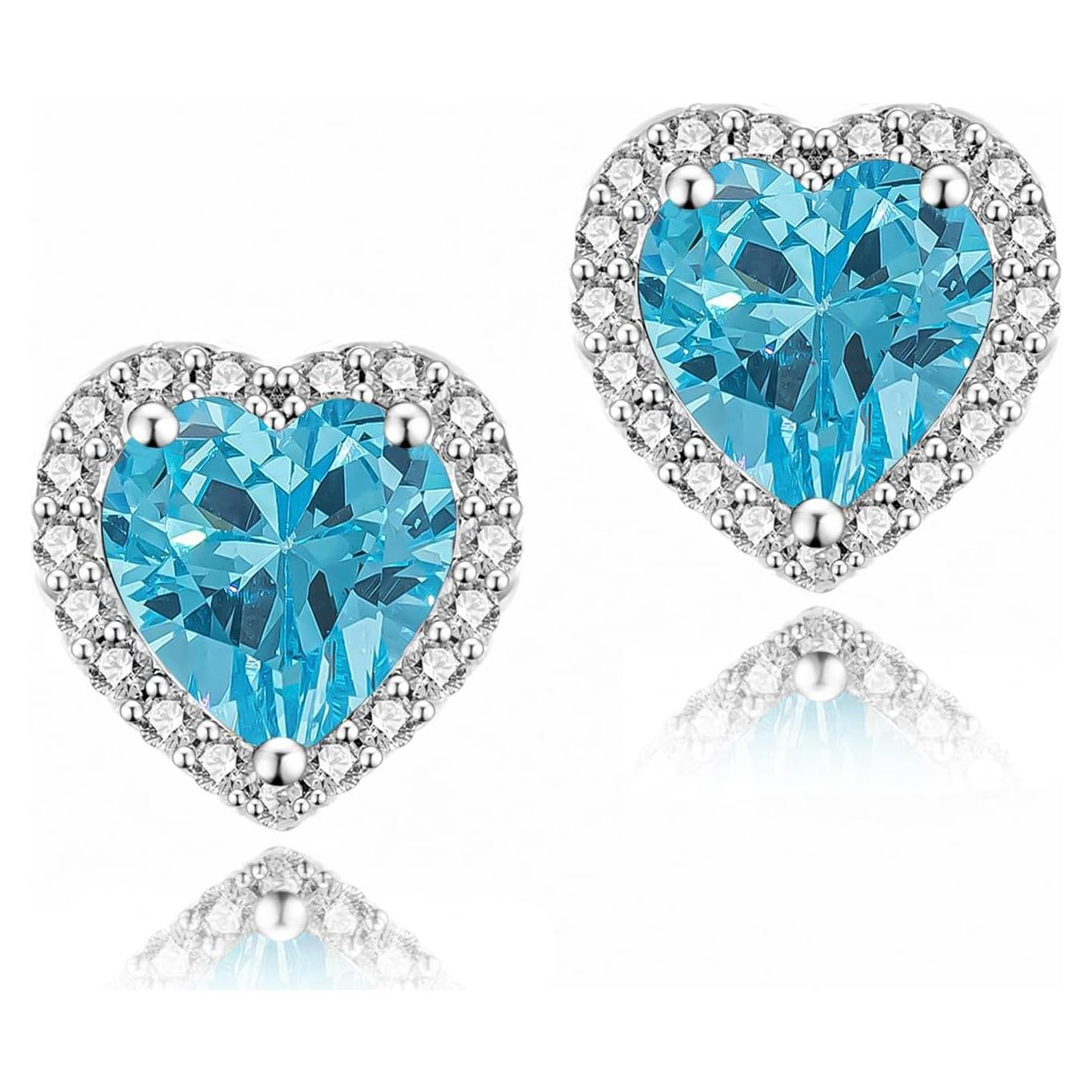 Pendientes de Stud YOMELA Corazón Aguamarina CZ 10mm