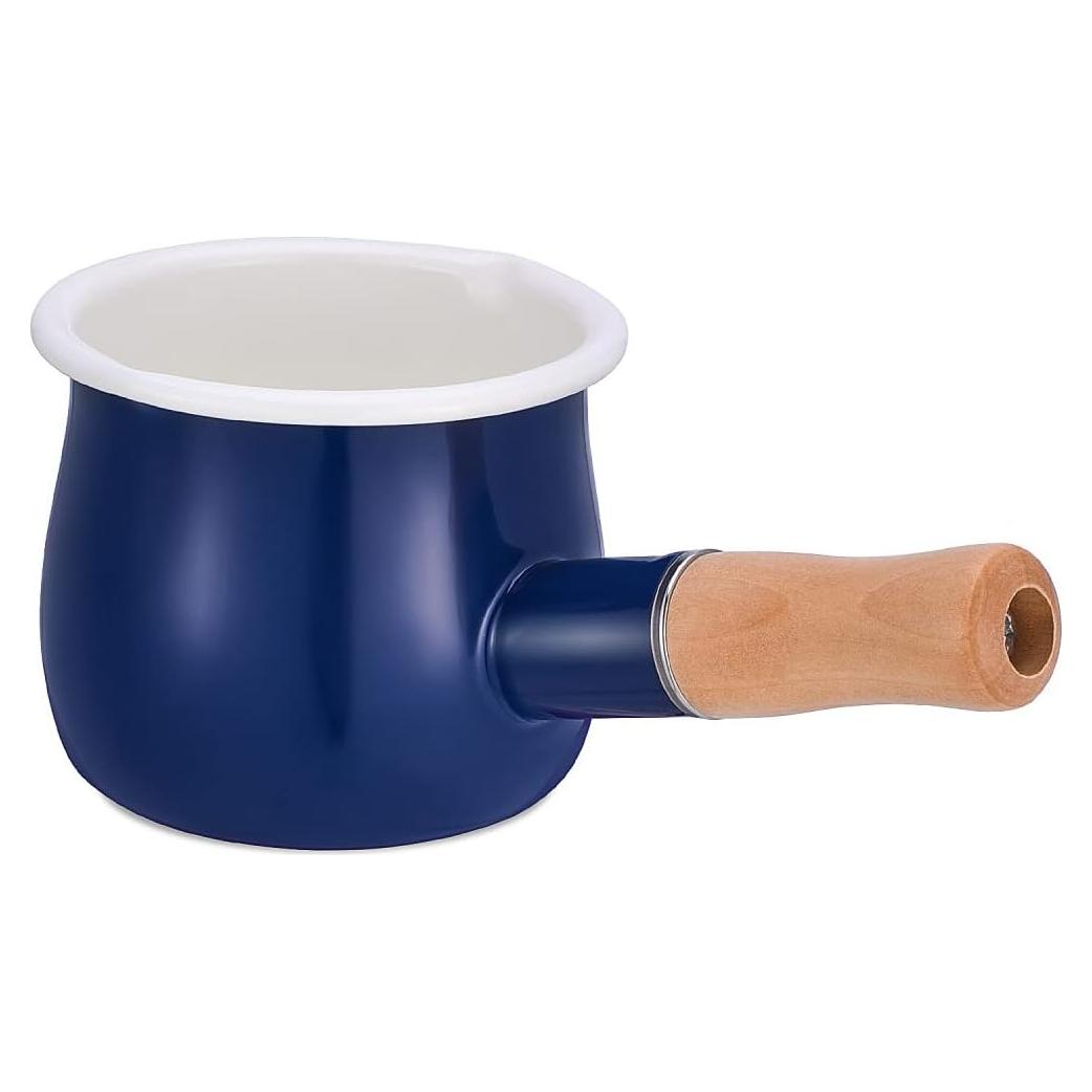 Olla de Leche Esmalte YumCute Home 0.5L Azul con Mango Madera