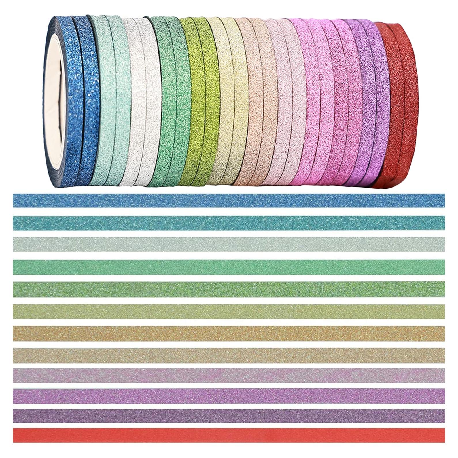 Conjunto de Cinta Washi Glitter YUKUNTANG, 24 Rollos, 3mm x 5m