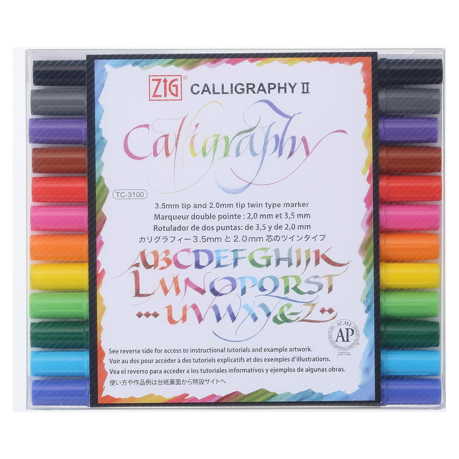 Set de 12 Marcadores de Caligrafía Kuretake ZIG Doble Punta 2mm 3.5mm