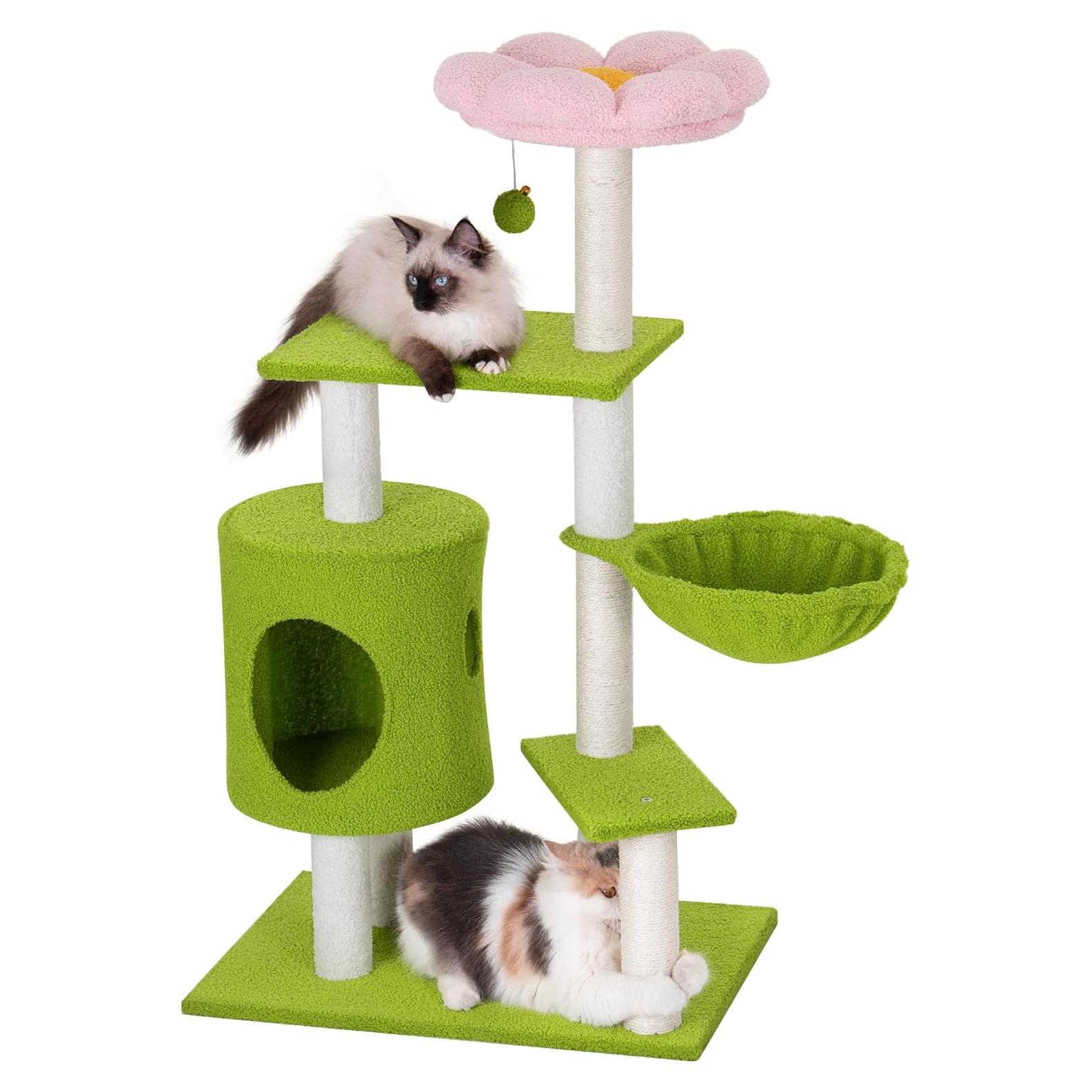 Árbol para Gatos Aechonow 104.6 cm con Hamaca y Cueva Verde
