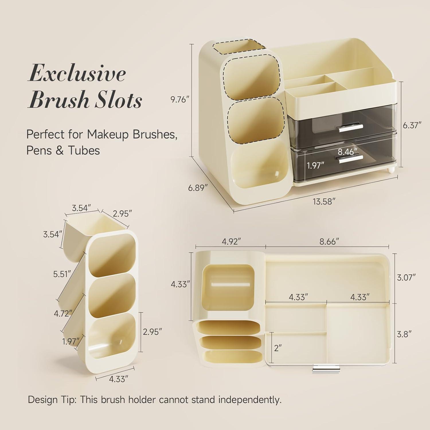 Organizador de Maquillaje Delamu Beige con Cajones y Soportes