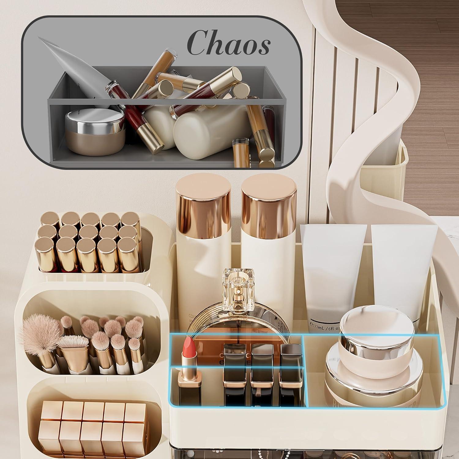 Organizador de Maquillaje Delamu Beige con Cajones y Soportes
