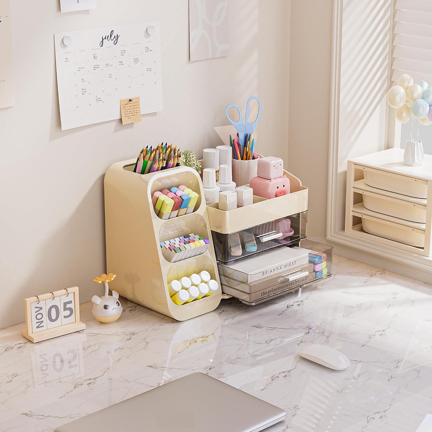 Organizador de Maquillaje Delamu Beige con Cajones y Soportes