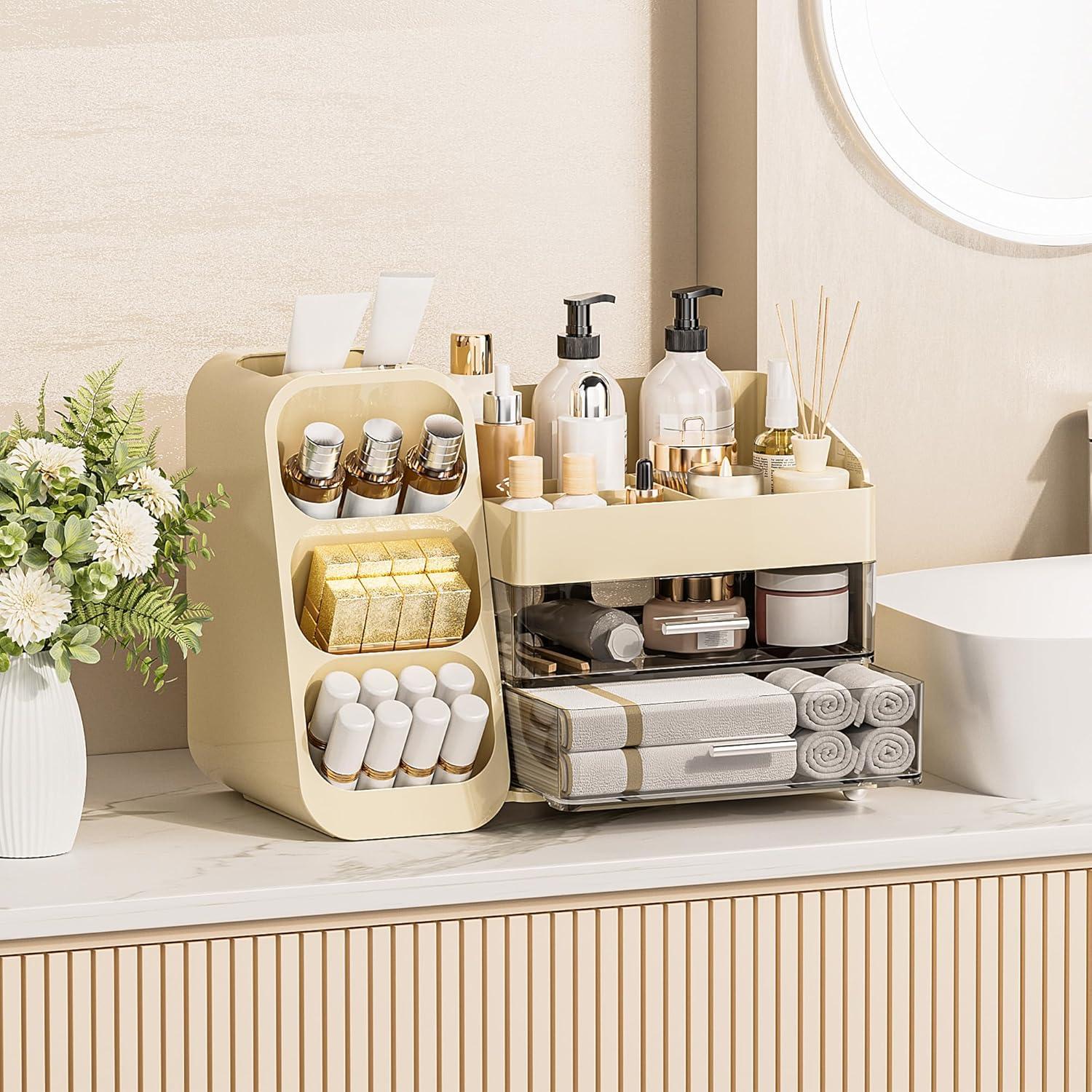 Organizador de Maquillaje Delamu Beige con Cajones y Soportes