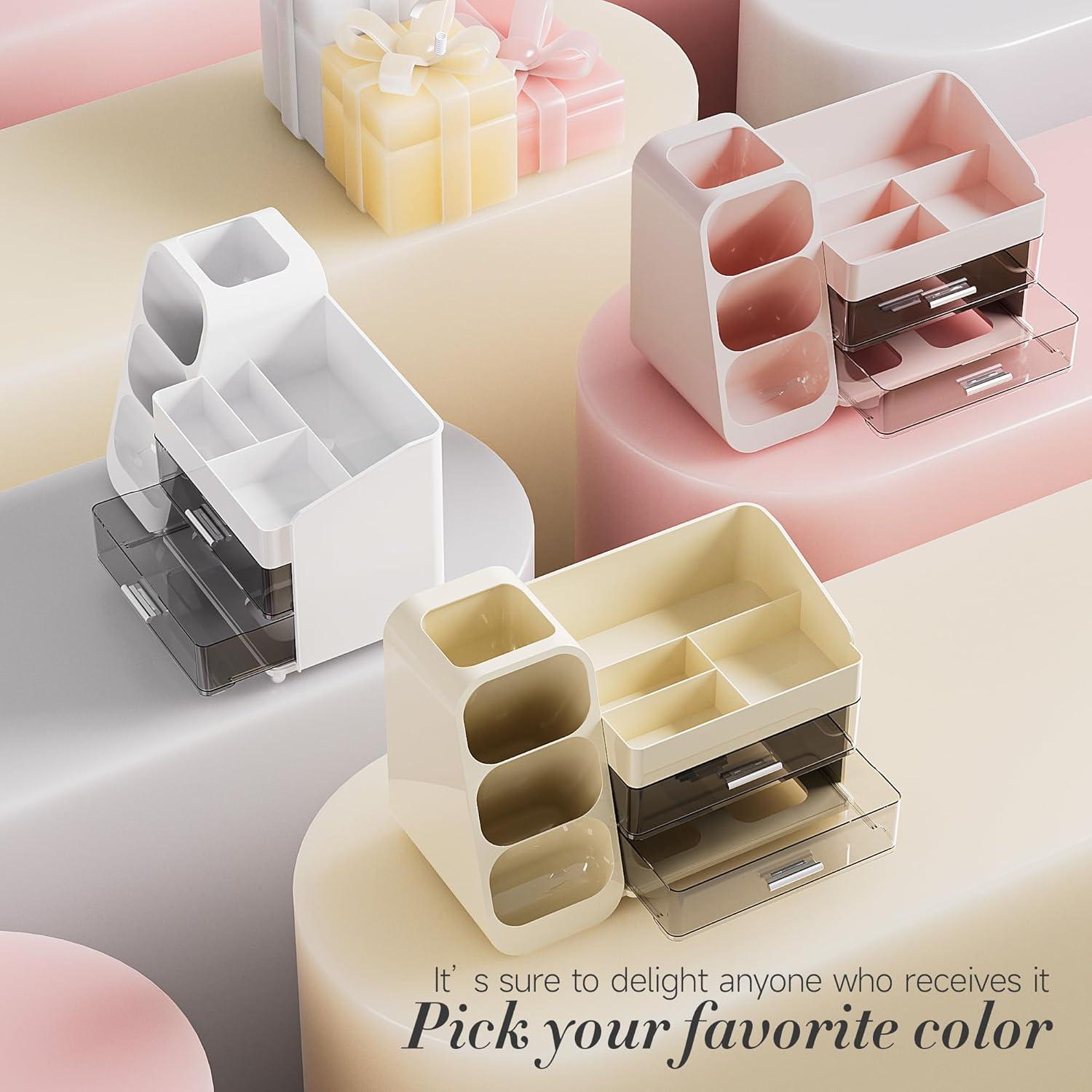 Organizador de Maquillaje Delamu Beige con Cajones y Soportes