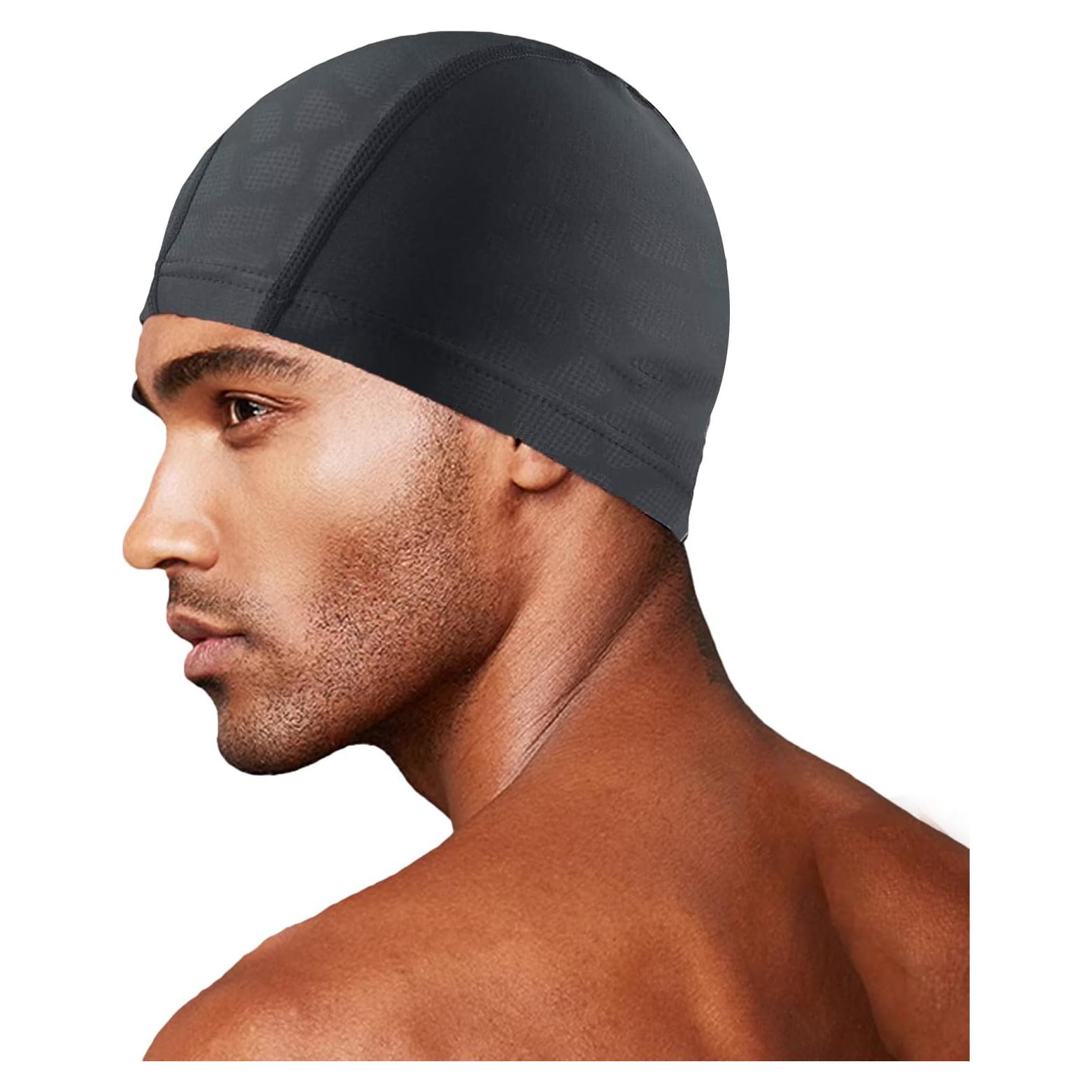 Gorro de Natación Iwrrvn Unisex Lycra Negro para Cabello Largo